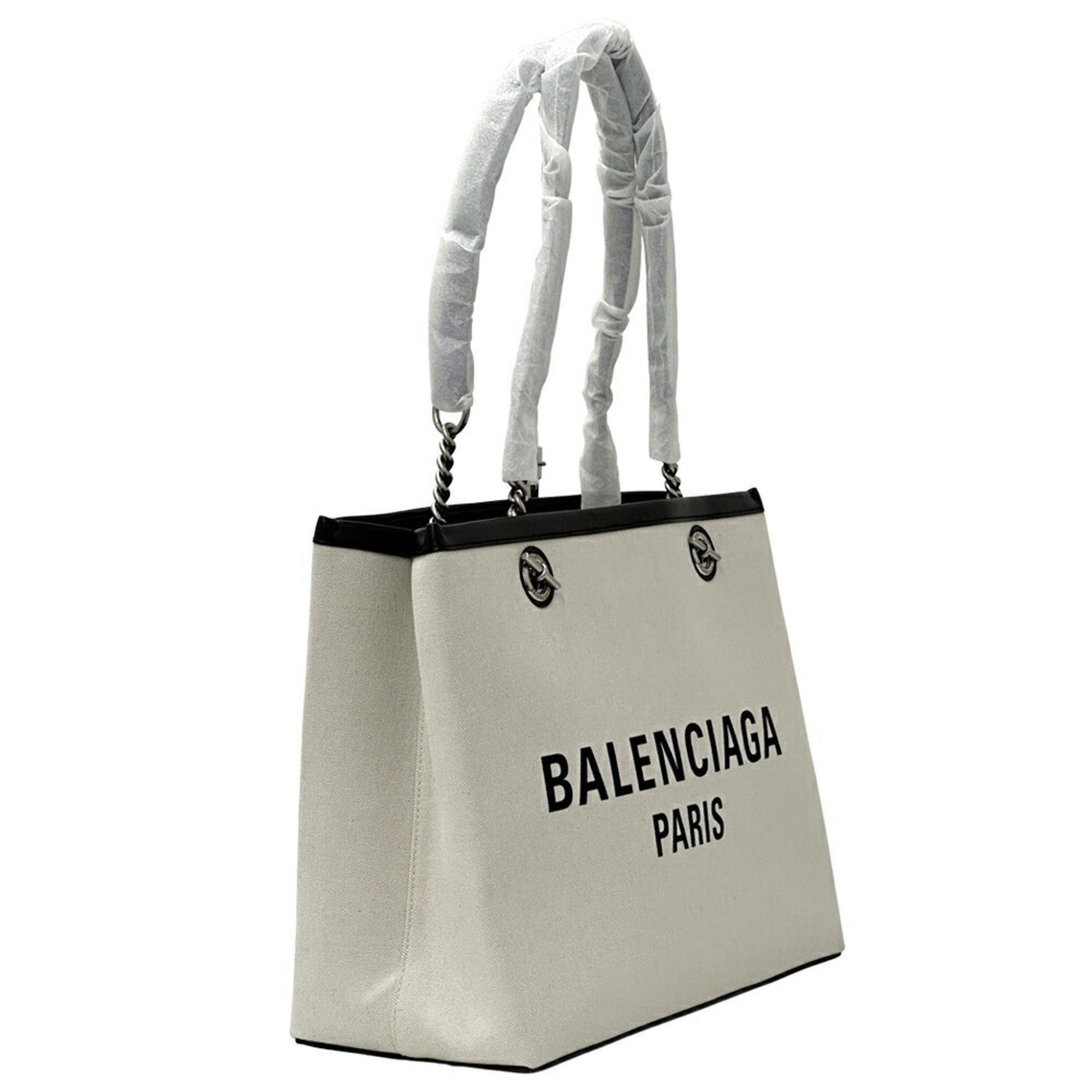 BLCG BALENCIAGA Women's Tote Bag Canvas Leather Duty-Free Medium Ivory Black White 759973