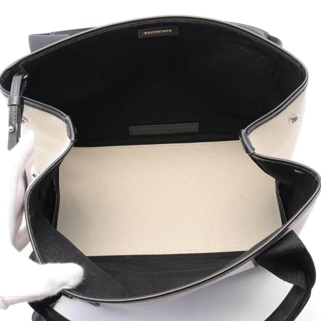 BLCG NAVY CABAS S Navy Cabas Tote Bag Canvas Leather Women's White Black 3399332HH3N9260