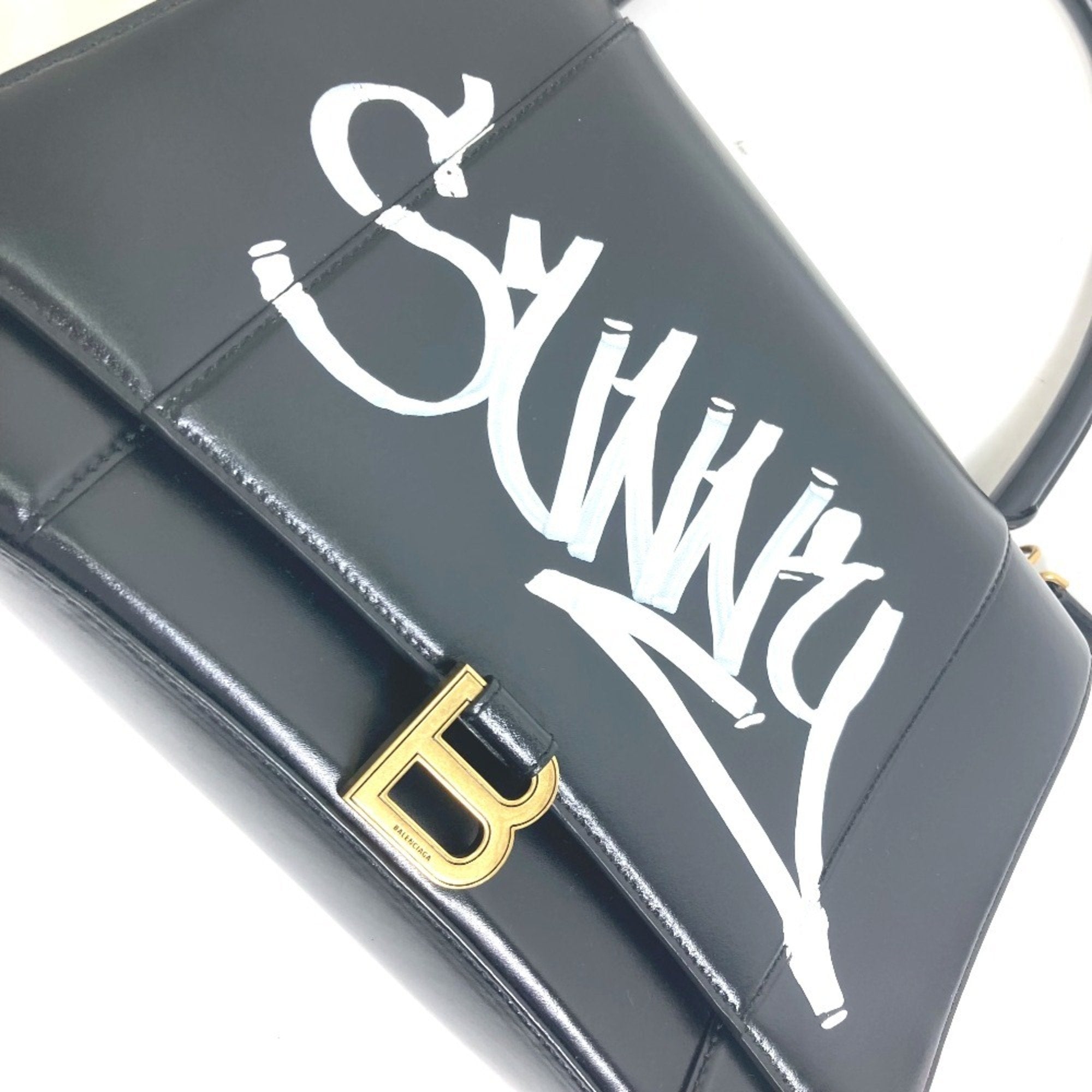 BLCG 592823 Hourglass SUNNY Logo 2-Way Shoulder/Handbag Leather Women's Black