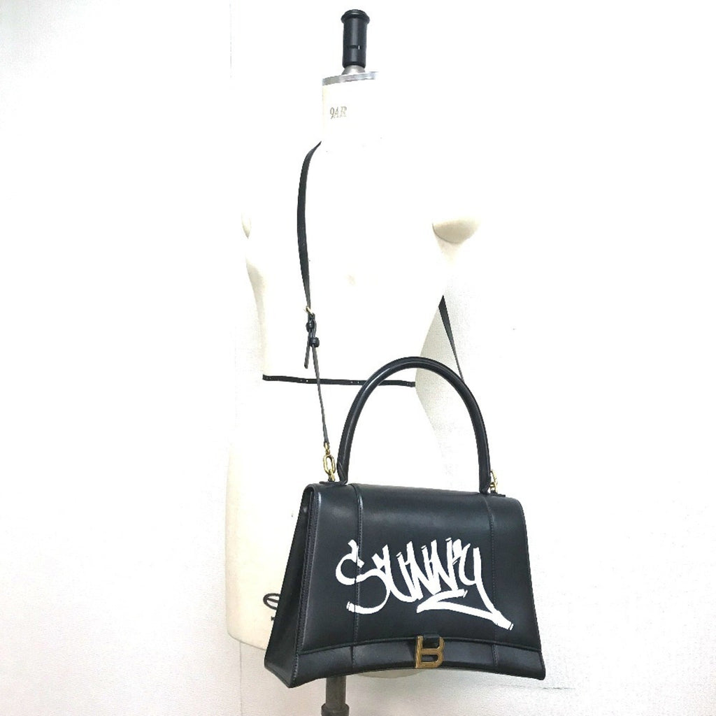BLCG 592823 Hourglass SUNNY Logo 2-Way Shoulder/Handbag Leather Women's Black