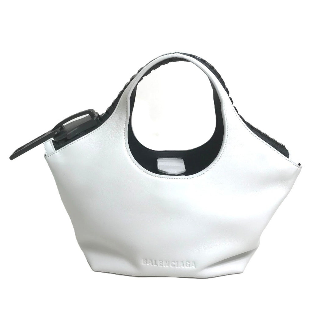 BLCG 661854 Mega Zip 2-Way Bag, Shoulder Bag/Handbag, Leather, Women's, White/Black