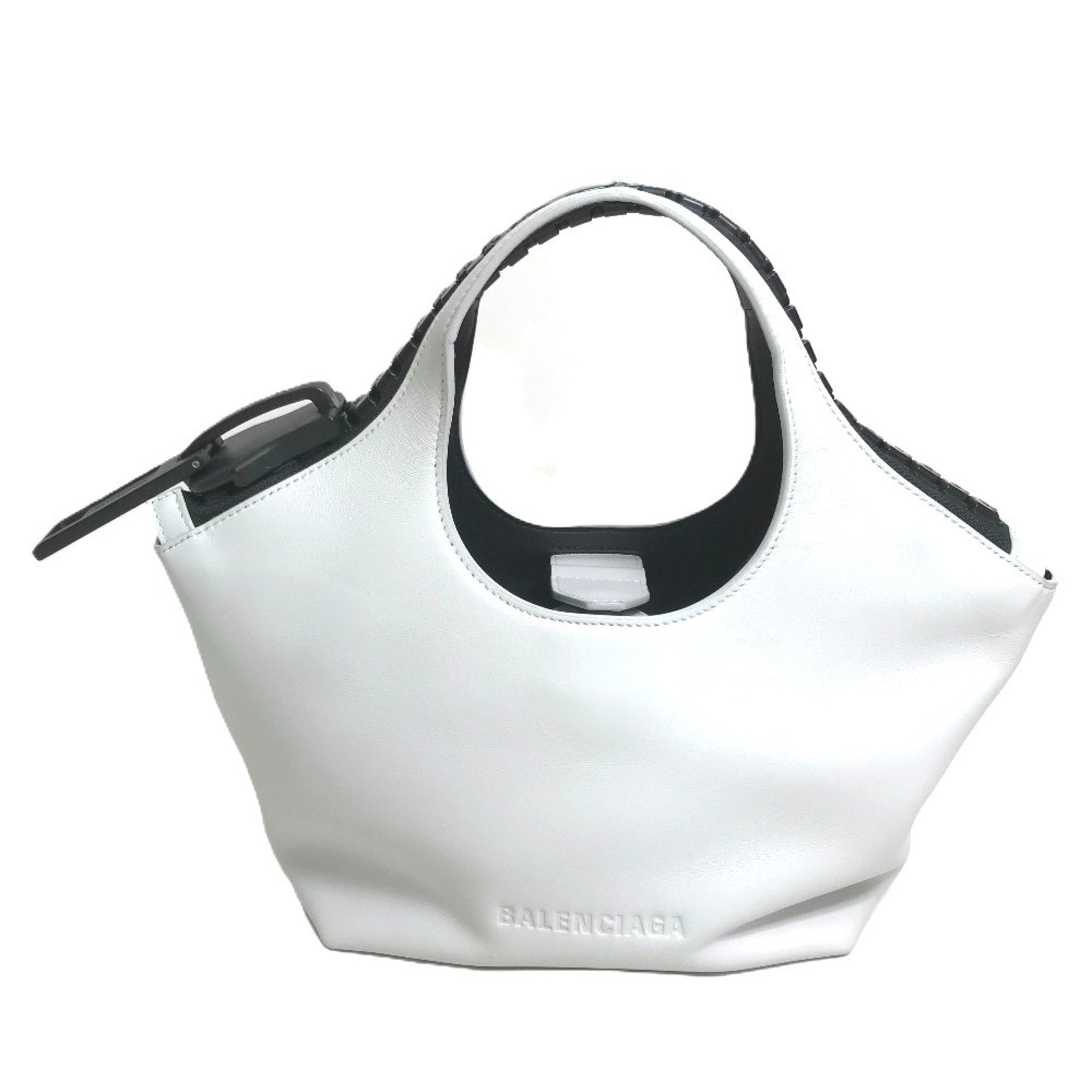 BLCG 661854 Mega Zip 2-Way Bag, Shoulder Bag/Handbag, Leather, Women's, White/Black