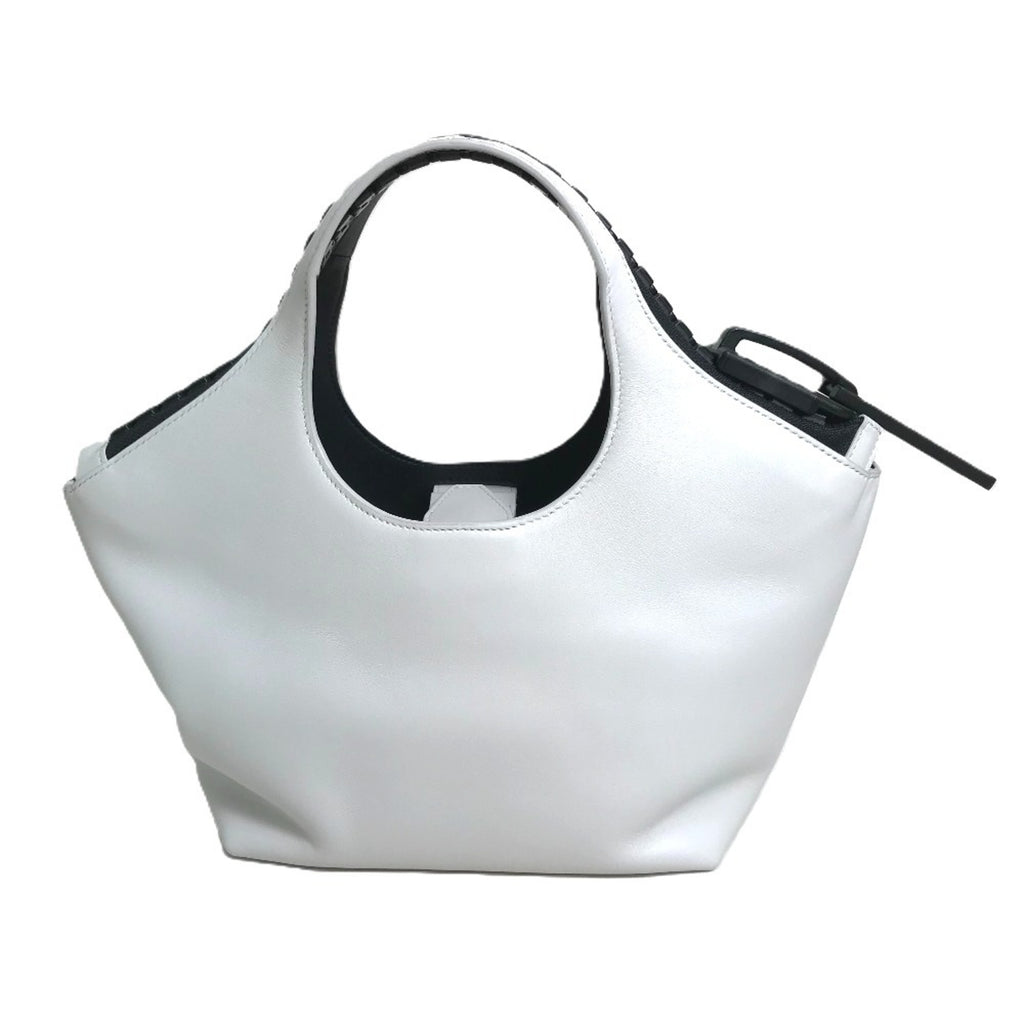 BLCG 661854 Mega Zip 2-Way Bag, Shoulder Bag/Handbag, Leather, Women's, White/Black