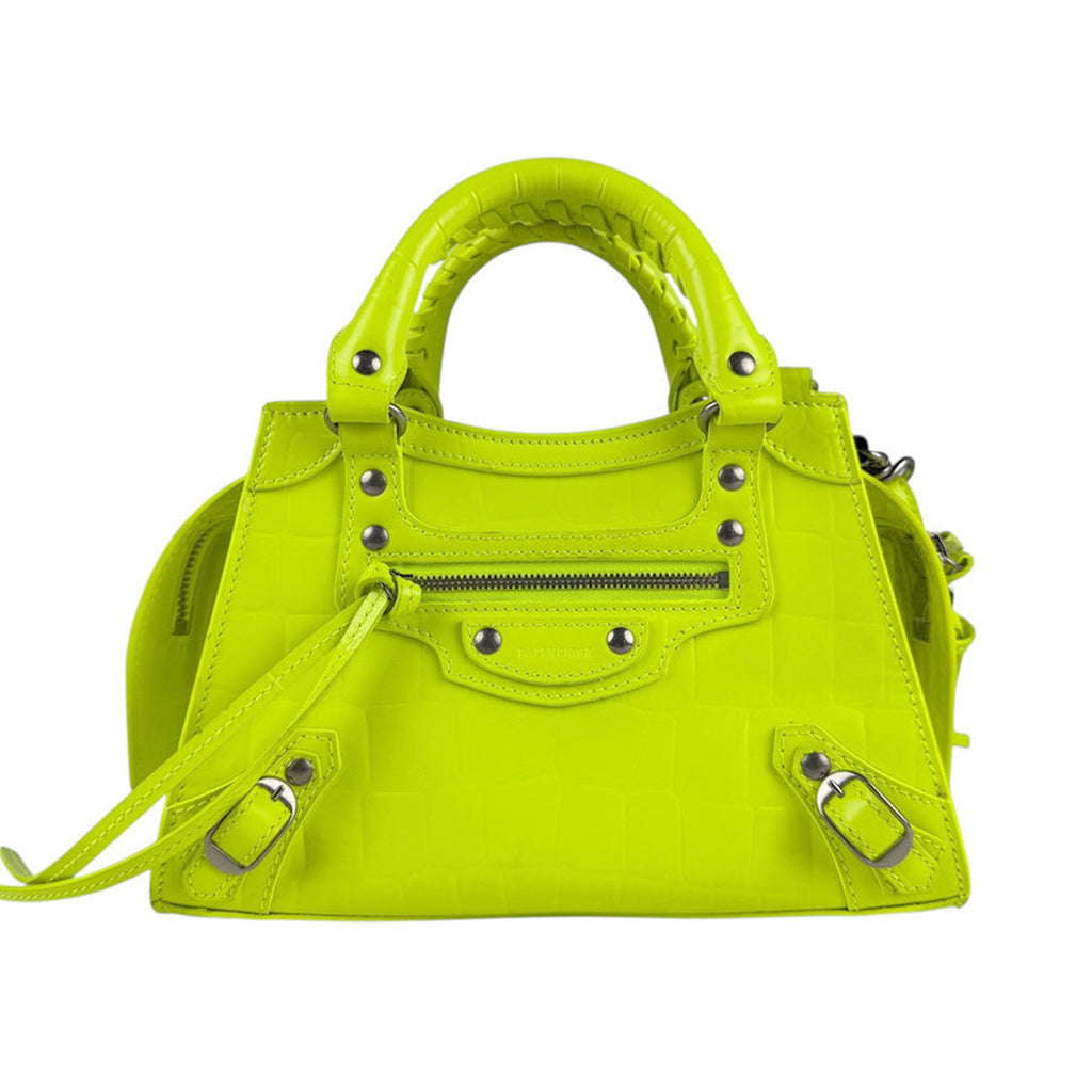 BLCG Neo Classic City Mini Handbag/Shoulder Bag in Embossed Leather, Neon Green/Yellow, Women's, z6628