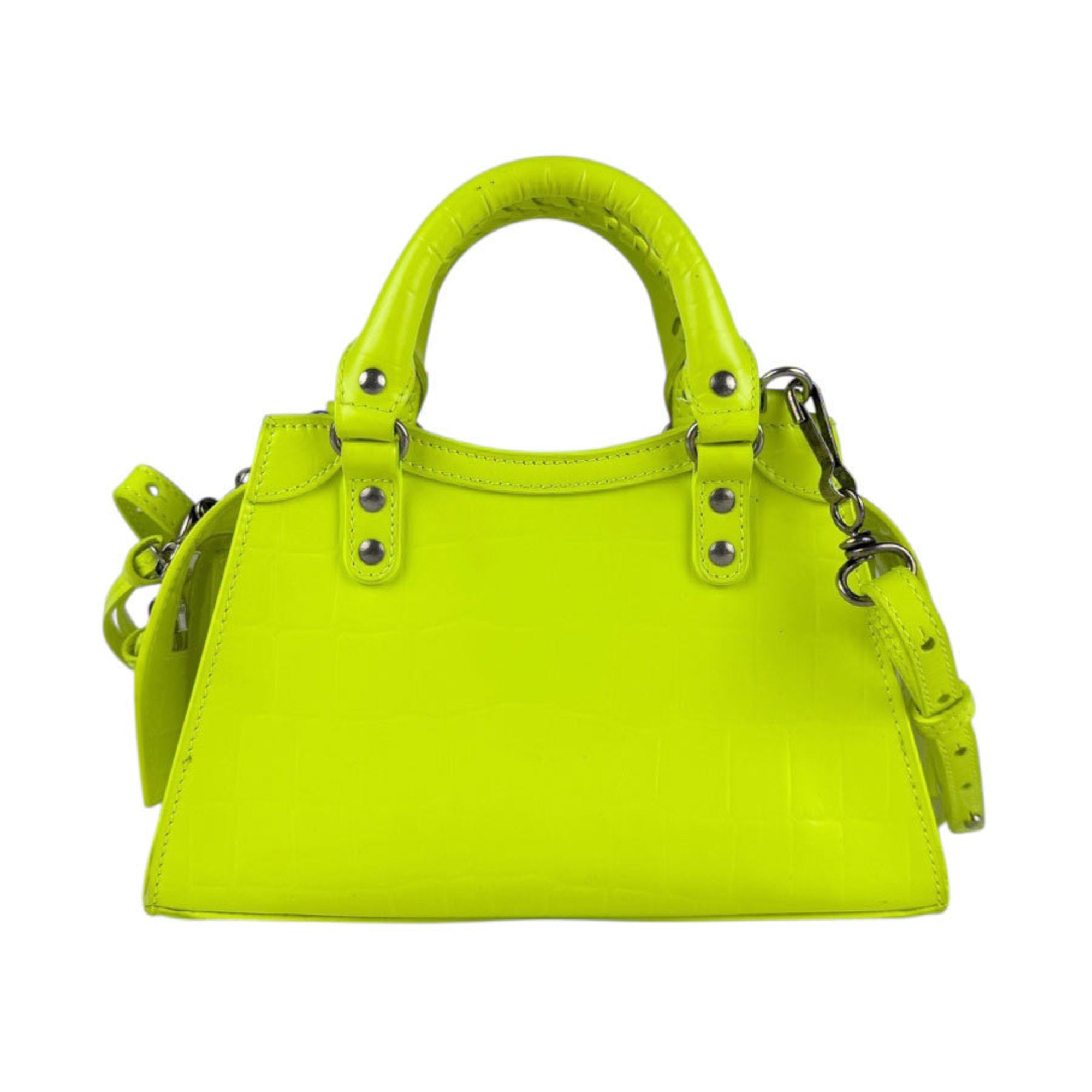 BLCG Neo Classic City Mini Handbag/Shoulder Bag in Embossed Leather, Neon Green/Yellow, Women's, z6628