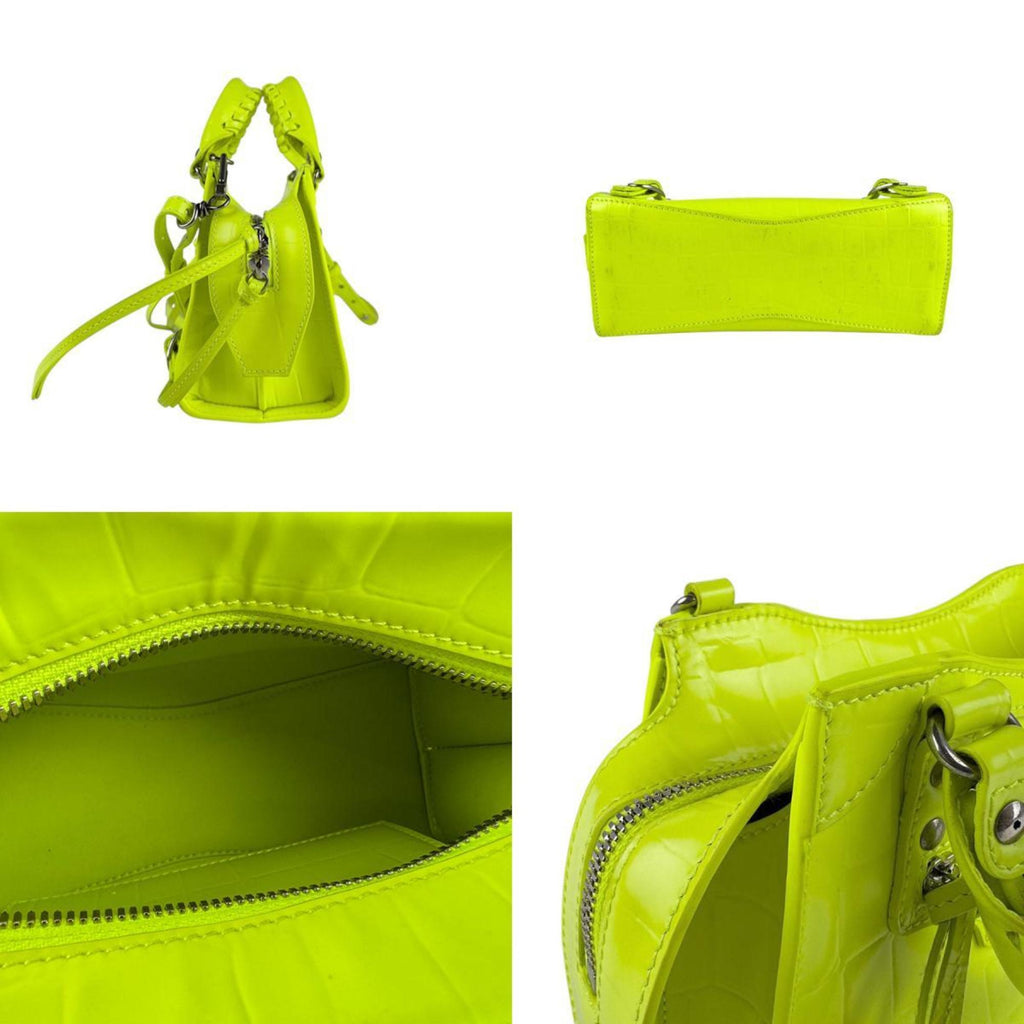 BLCG Neo Classic City Mini Handbag/Shoulder Bag in Embossed Leather, Neon Green/Yellow, Women's, z6628