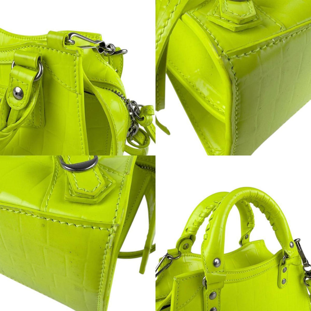 BLCG Neo Classic City Mini Handbag/Shoulder Bag in Embossed Leather, Neon Green/Yellow, Women's, z6628
