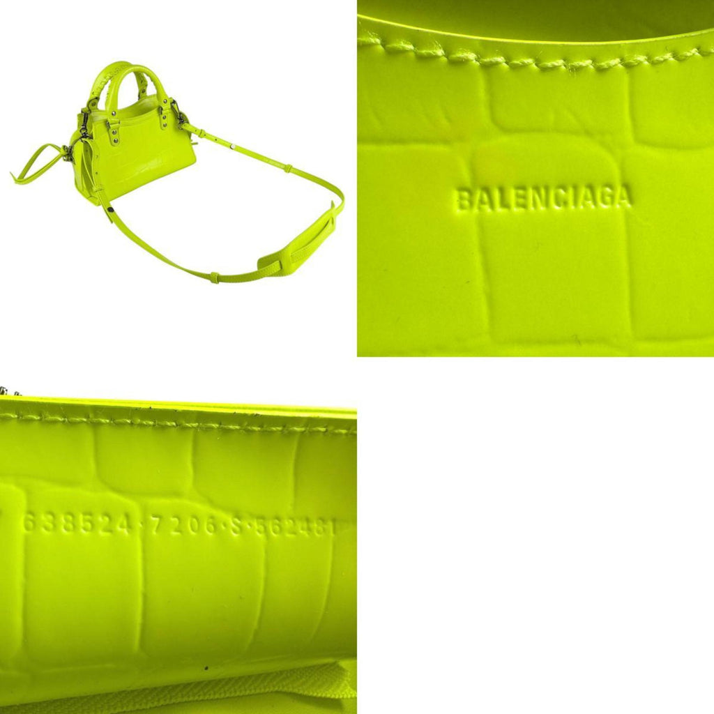 BLCG Neo Classic City Mini Handbag/Shoulder Bag in Embossed Leather, Neon Green/Yellow, Women's, z6628