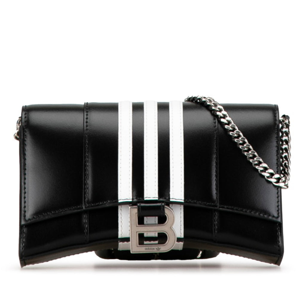 BLCG x adidas Hourglass Crossbody Chain Wallet Shoulder Bag 656050 Black White Leather Women's BALENCIAGA