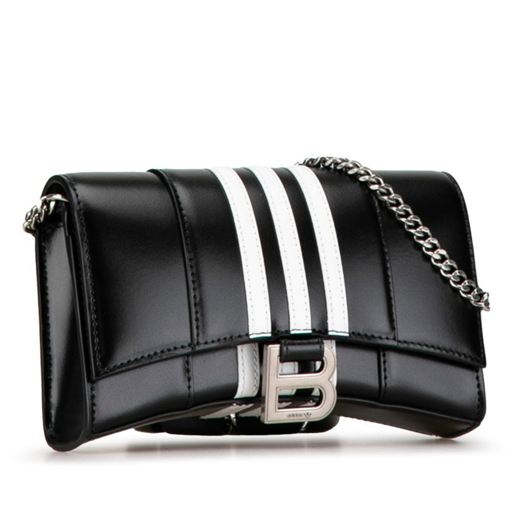 BLCG x adidas Hourglass Crossbody Chain Wallet Shoulder Bag 656050 Black White Leather Women's BALENCIAGA
