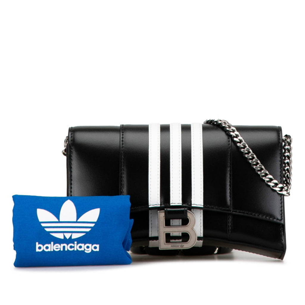 BLCG x adidas Hourglass Crossbody Chain Wallet Shoulder Bag 656050 Black White Leather Women's BALENCIAGA