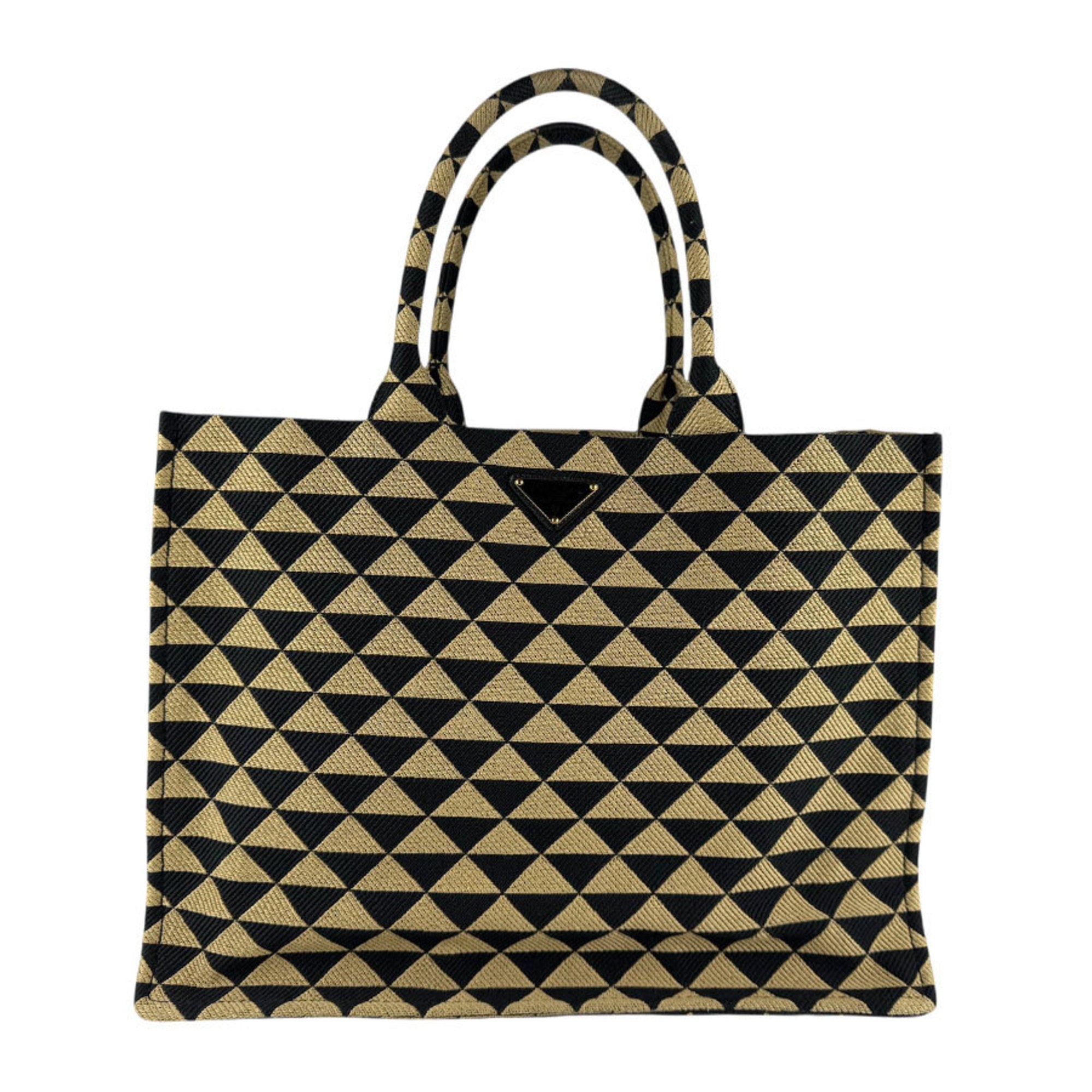 PDA PRADA Handbag Tote Bag Canvas Black Beige Women's z7706