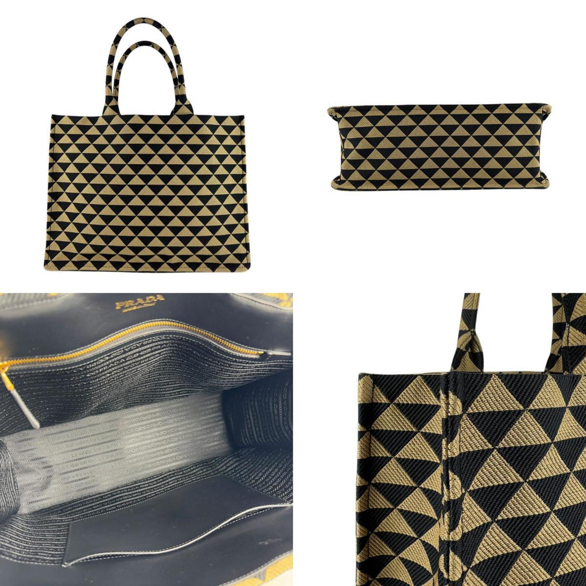 PDA PRADA Handbag Tote Bag Canvas Black Beige Women's z7706