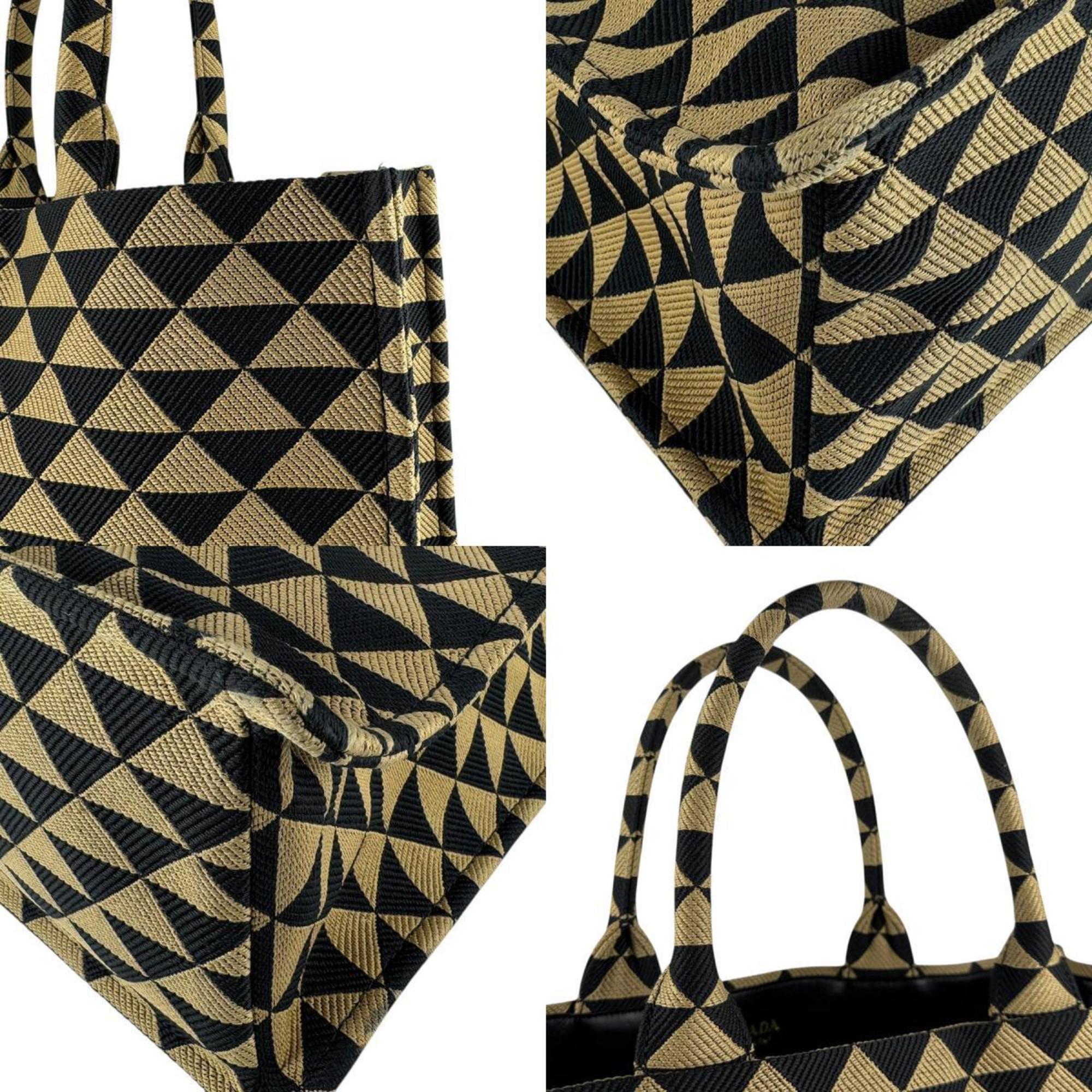 PDA PRADA Handbag Tote Bag Canvas Black Beige Women's z7706