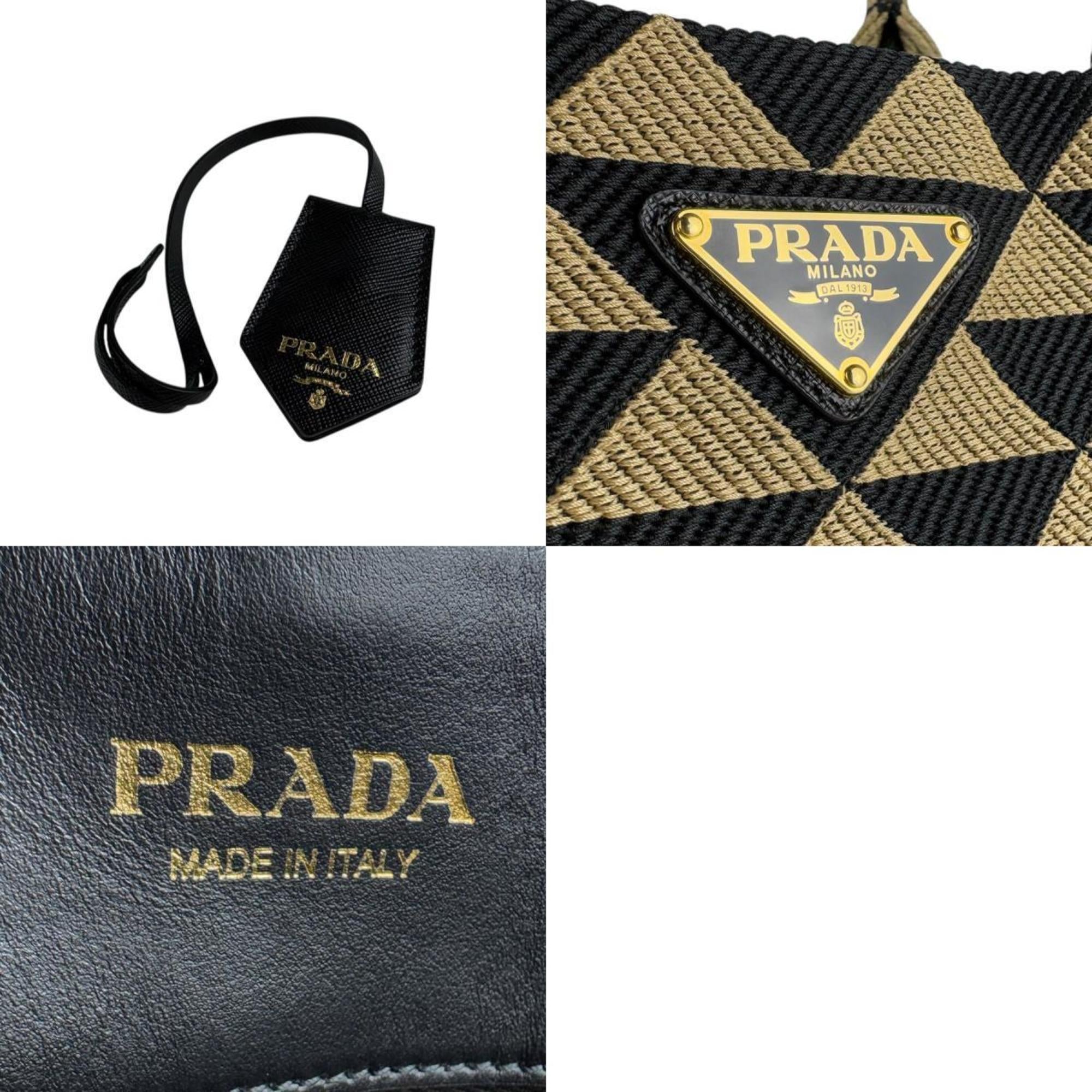 PDA PRADA Handbag Tote Bag Canvas Black Beige Women's z7706