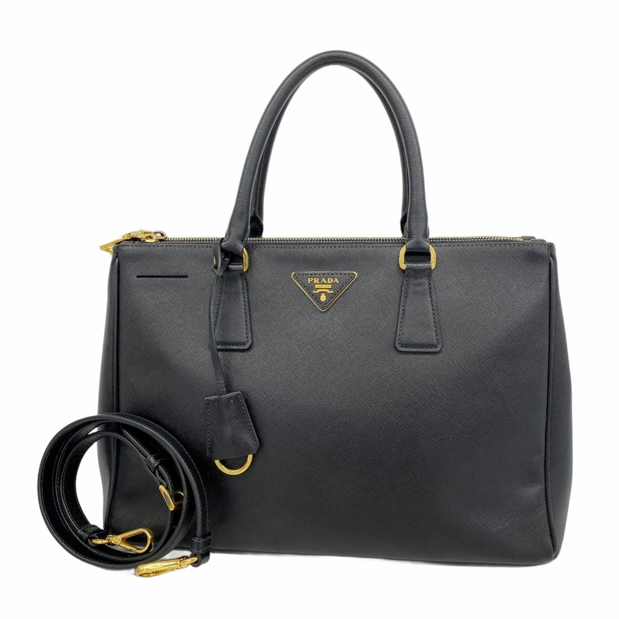 PDA Saffiano Leather Handbag, Black, 2-Way Bag, Women's, P1765956