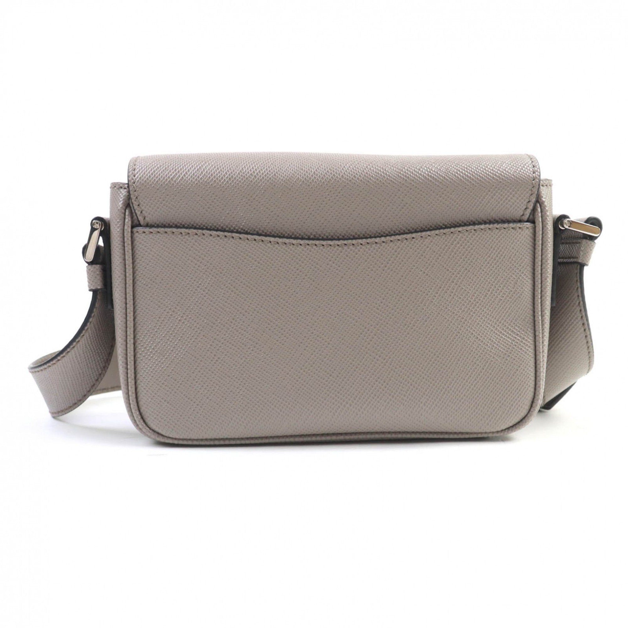 PDA 2VD065 Saffiano Leather Argilla Shoulder Bag with Triangle Logo Plate, Dust Bag, Made in Italy, Women's