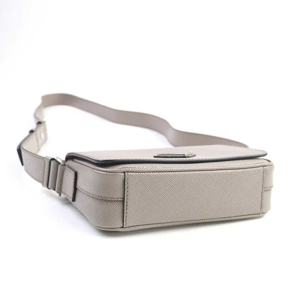 PDA 2VD065 Saffiano Leather Argilla Shoulder Bag with Triangle Logo Plate, Dust Bag, Made in Italy, Women's