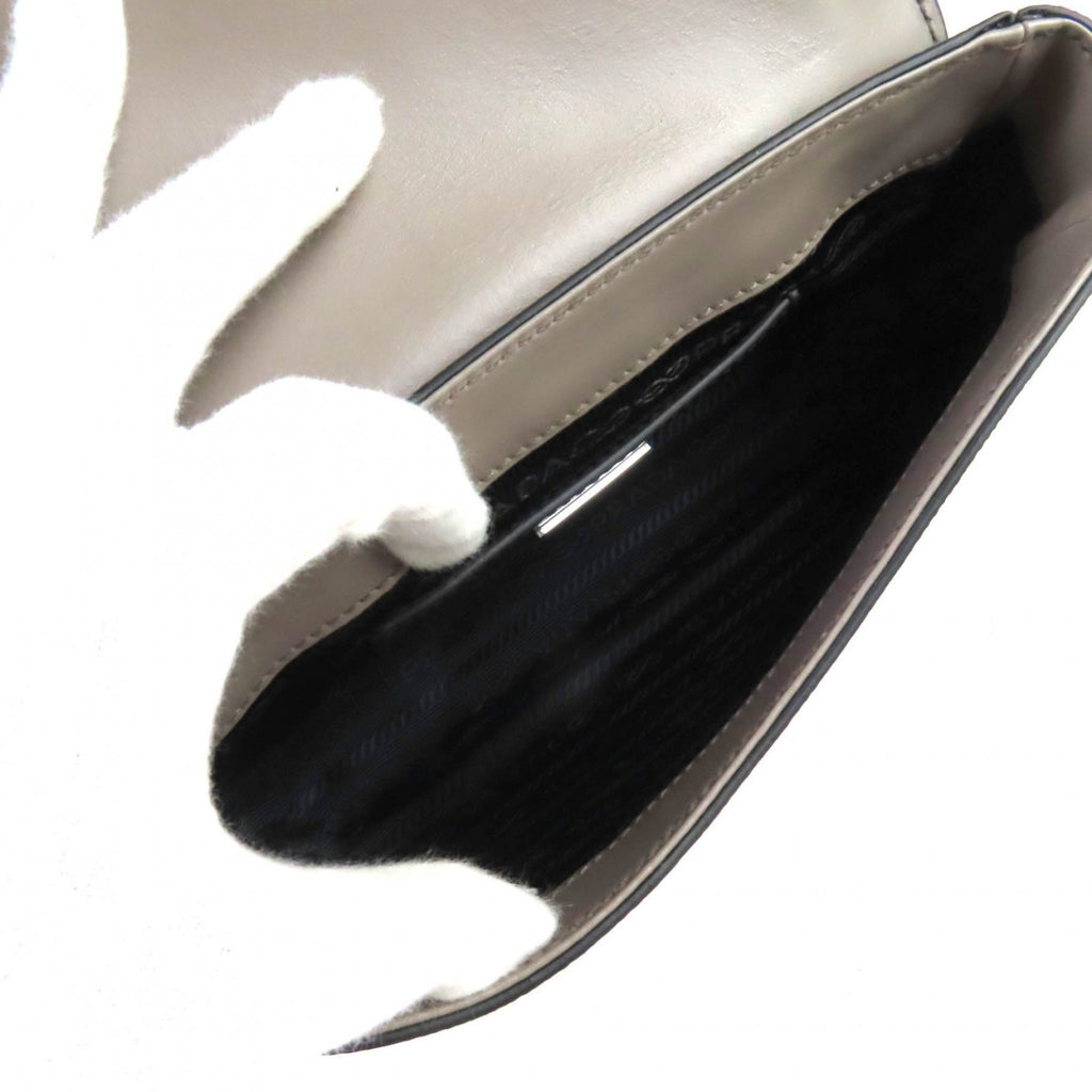 PDA 2VD065 Saffiano Leather Argilla Shoulder Bag with Triangle Logo Plate, Dust Bag, Made in Italy, Women's