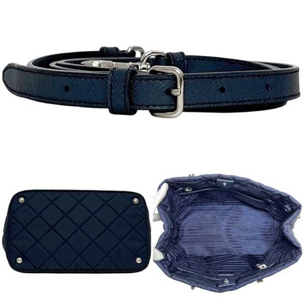 PDA 2-way bag f-24442, navy Tessuto 1BG740 tote in nylon and Saffiano leather. 165 PRADA shoulder bag, chain with triangular plate design, quilted.