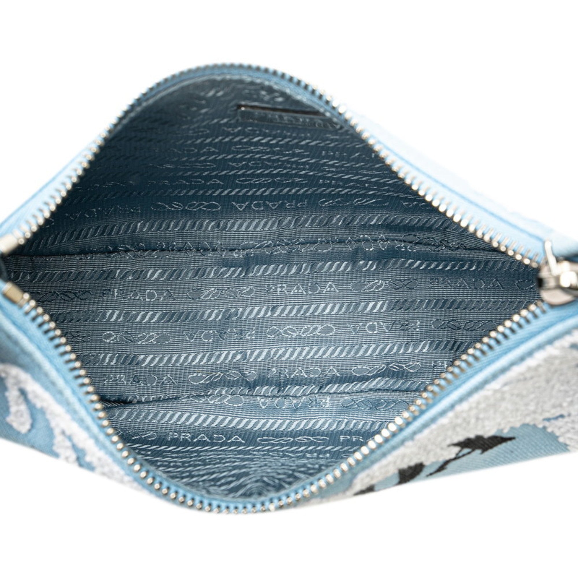 PDA Re-Edition 2000 Embroidered Mini Chain Handbag/Shoulder Bag, 2-Way, Light Blue Canvas, Women's