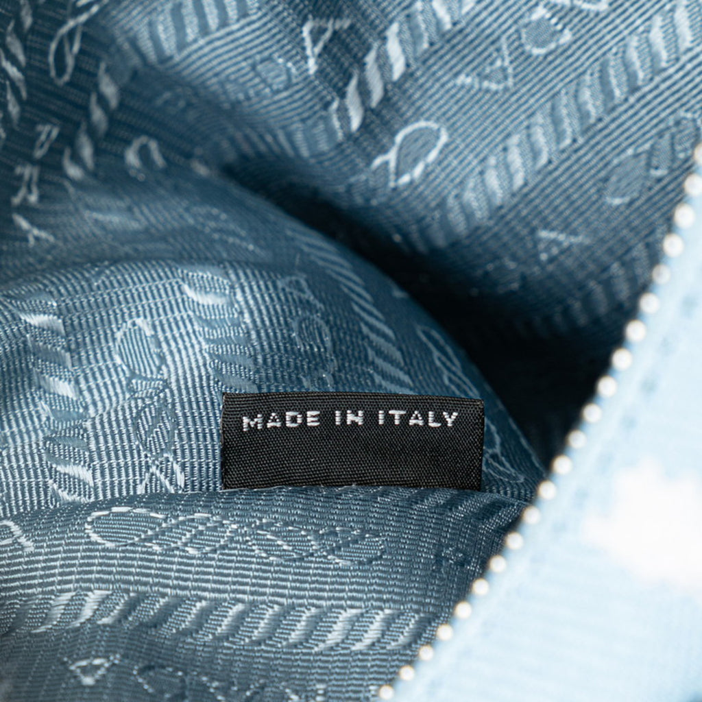 PDA Re-Edition 2000 Embroidered Mini Chain Handbag/Shoulder Bag, 2-Way, Light Blue Canvas, Women's