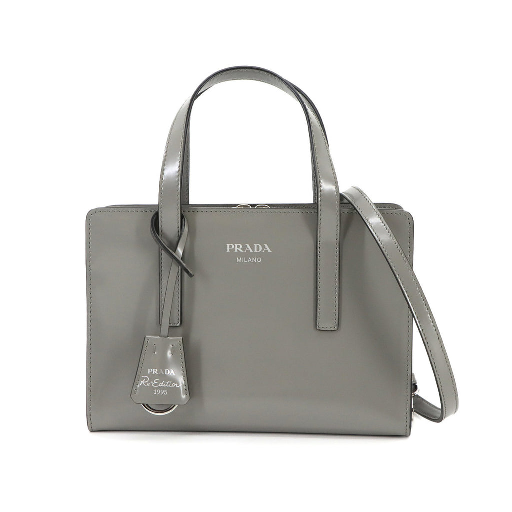 PDA Re-Edition 1995 2-Way Hand Shoulder Bag in Gray Leather with Silver Hardware (1BA357)