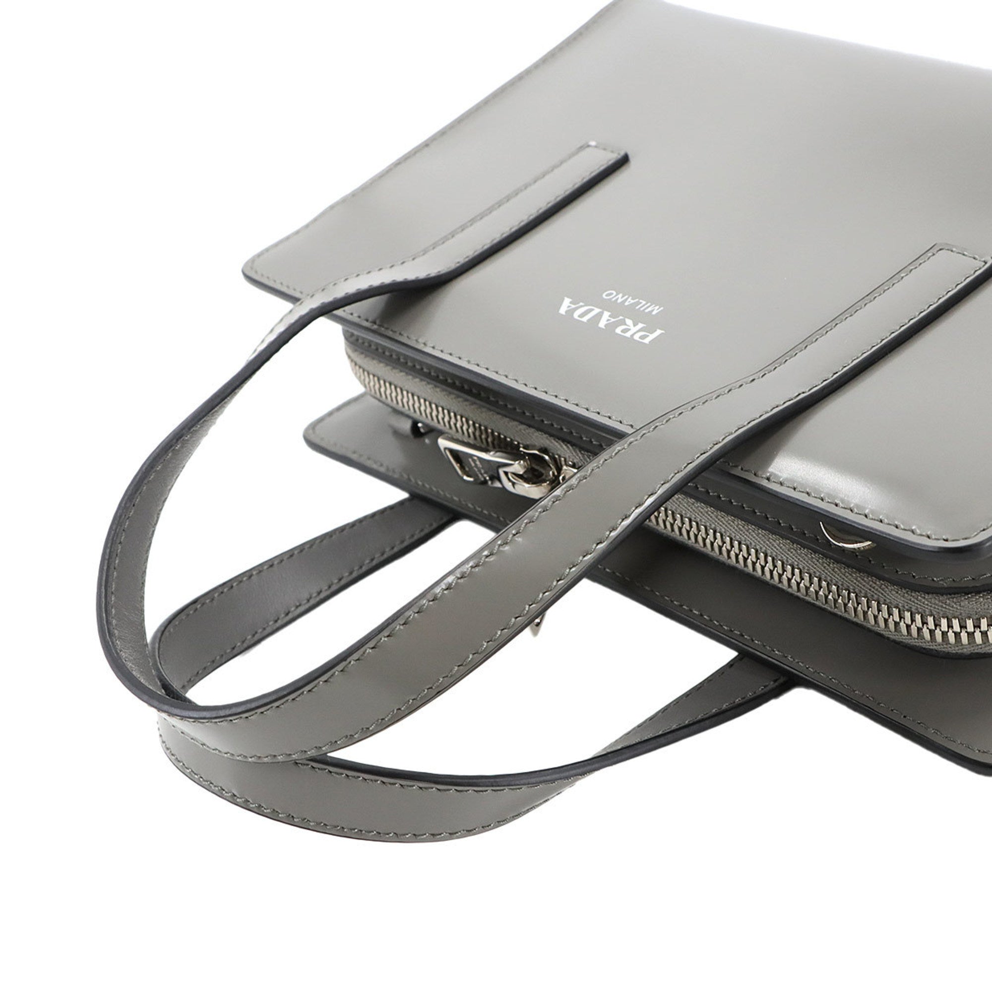 PDA Re-Edition 1995 2-Way Hand Shoulder Bag in Gray Leather with Silver Hardware (1BA357)