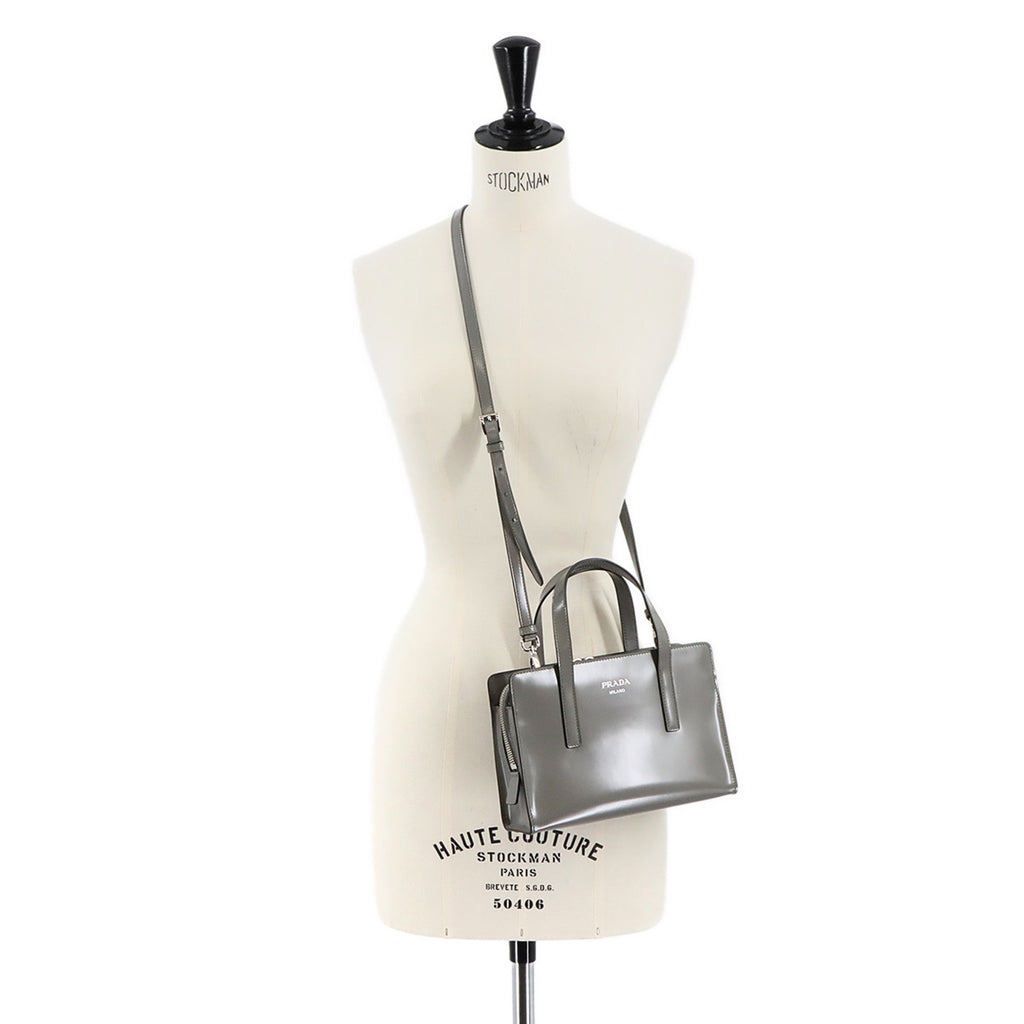 PDA Re-Edition 1995 2-Way Hand Shoulder Bag in Gray Leather with Silver Hardware (1BA357)