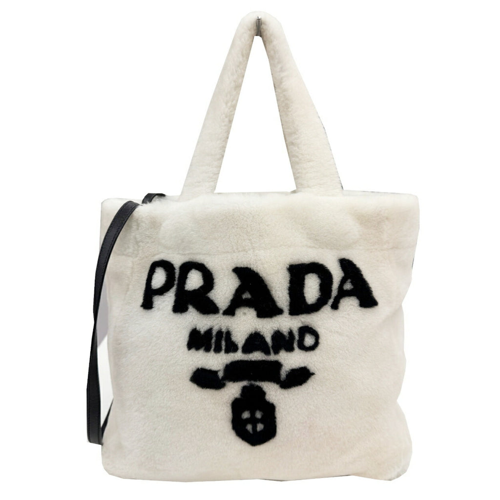 PDA Lettering Terry Tote Bag 1BG374 White/Black Shoulder Bag/Handbag/Tote for Women