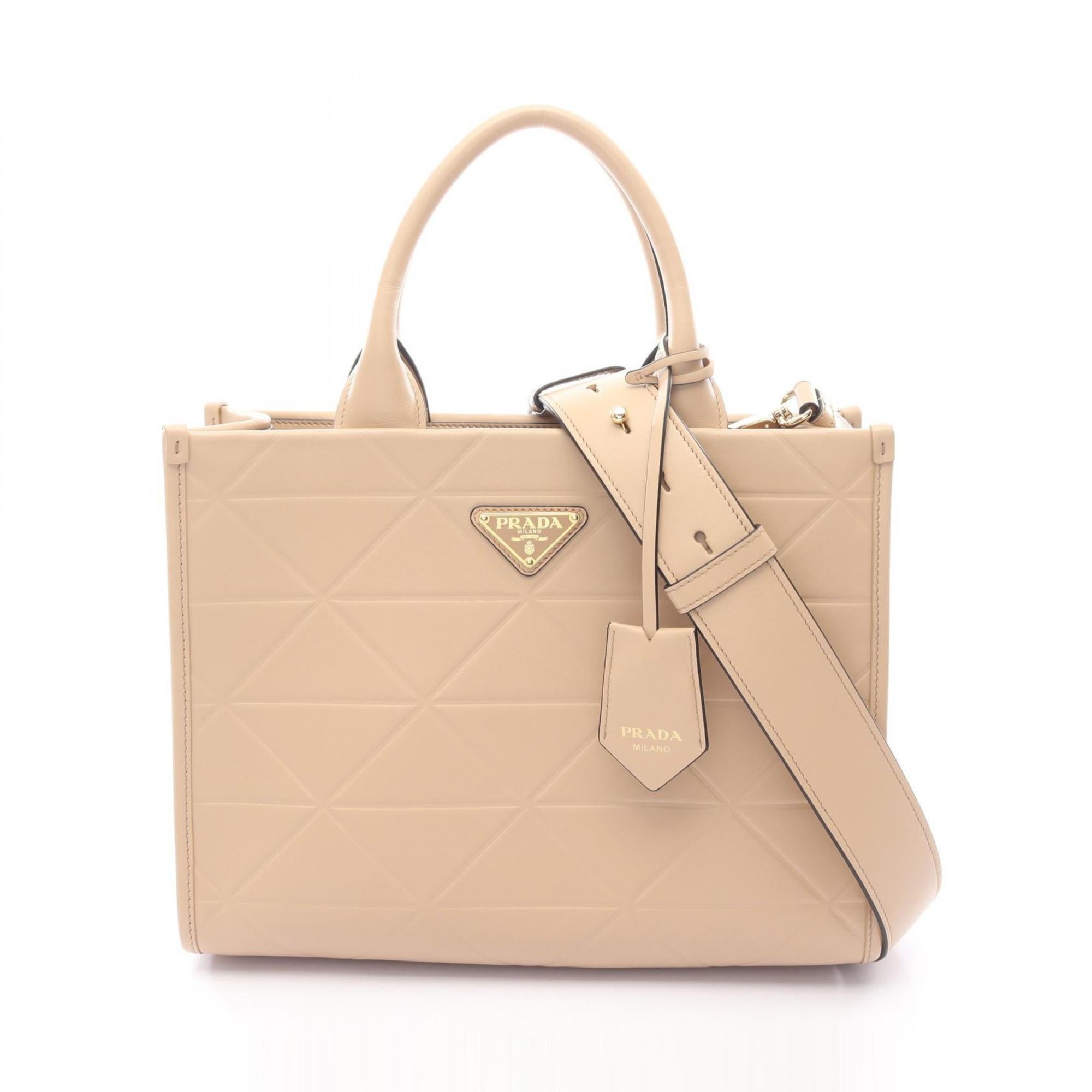 PDA Symbol Topstitched Soft Calf Leather Tote Bag, Women's, Beige, 1BA379