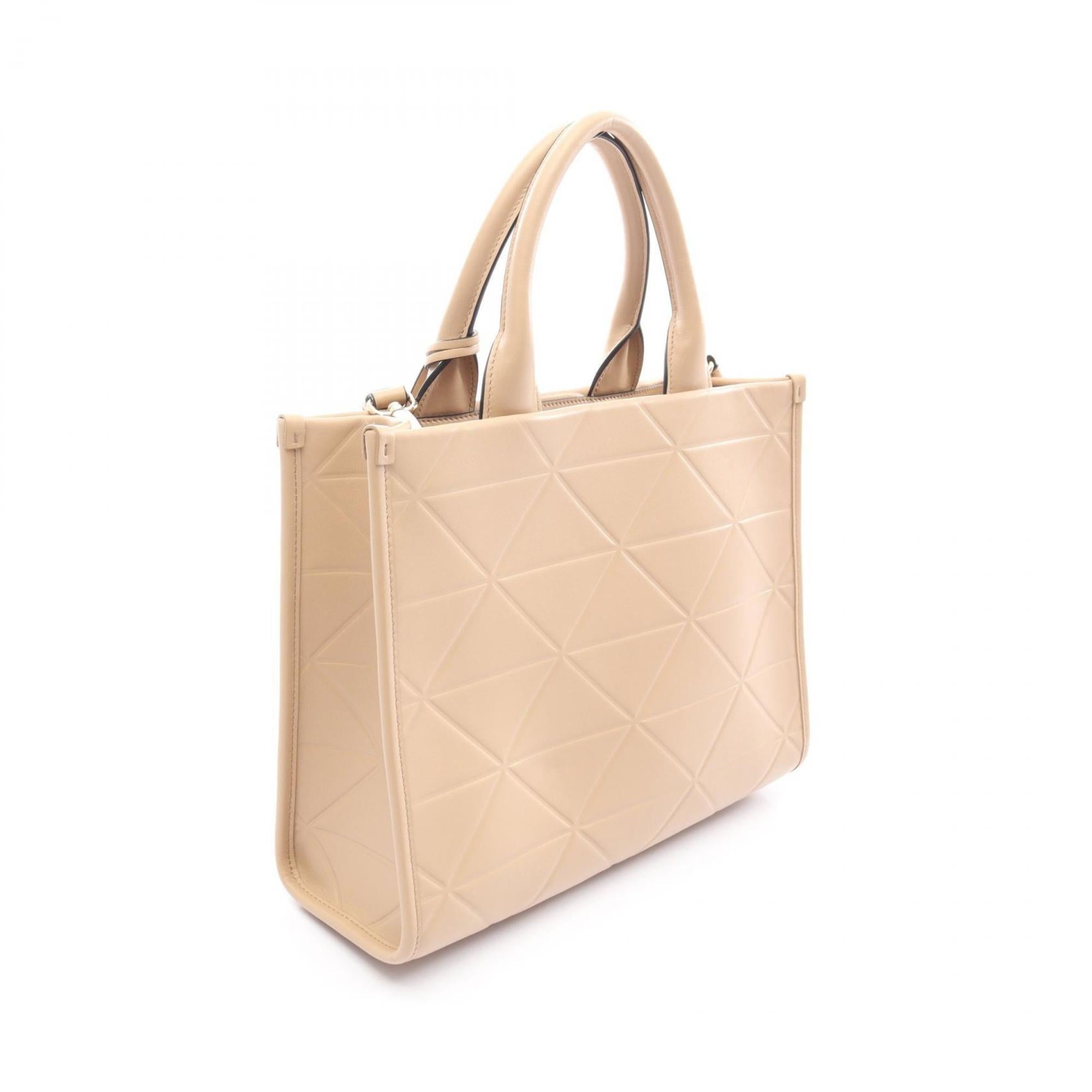PDA Symbol Topstitched Soft Calf Leather Tote Bag, Women's, Beige, 1BA379