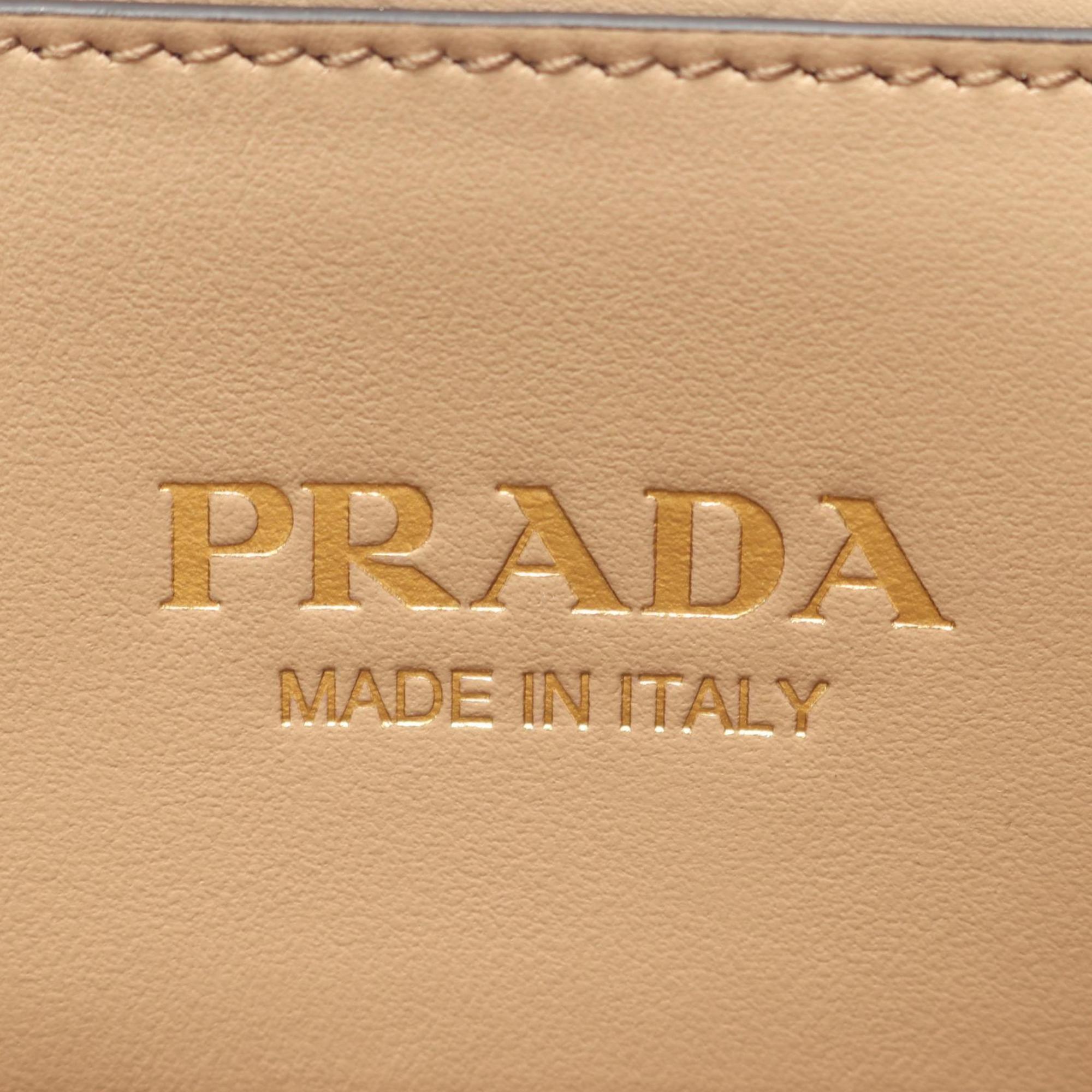 PDA Symbol Topstitched Soft Calf Leather Tote Bag, Women's, Beige, 1BA379