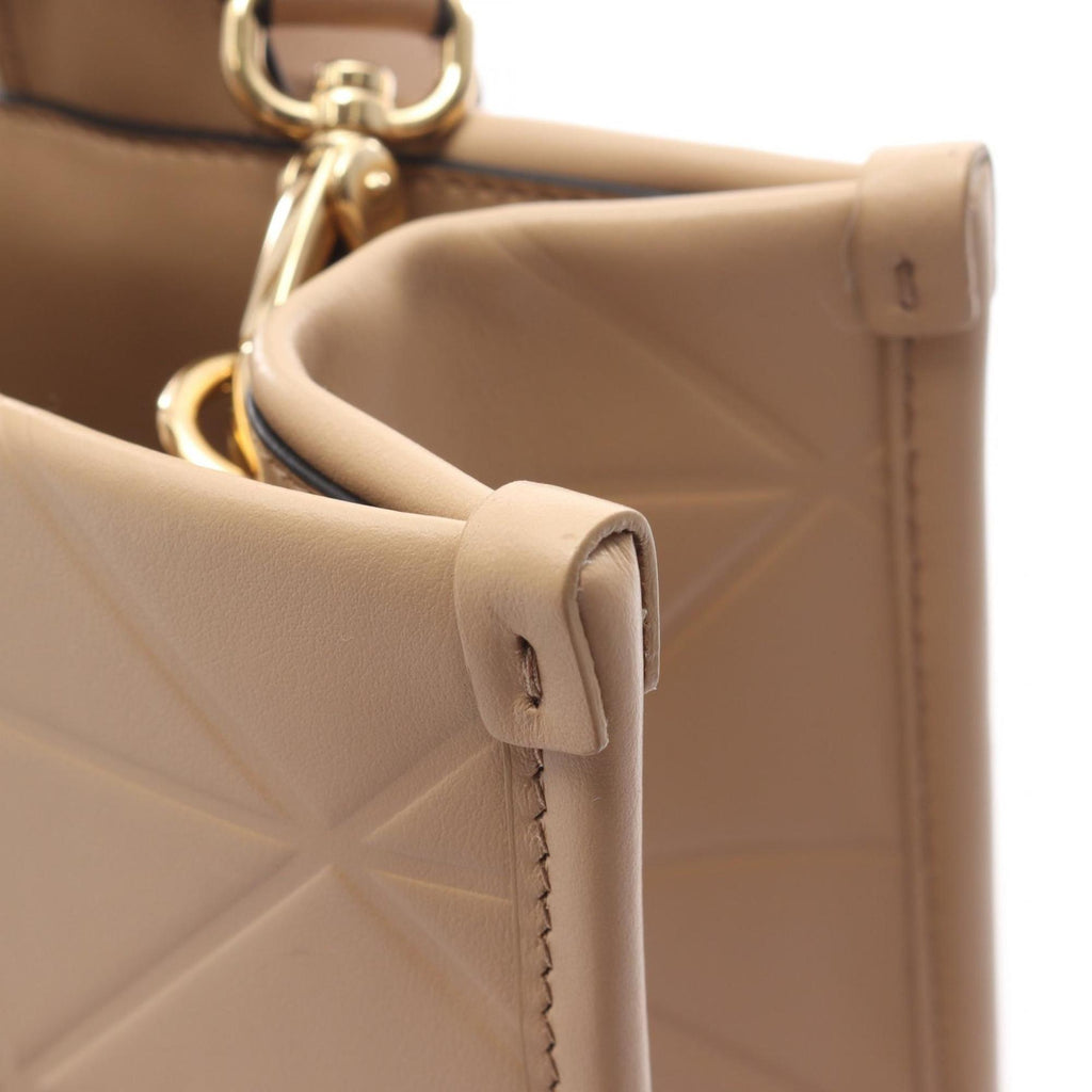 PDA Symbol Topstitched Soft Calf Leather Tote Bag, Women's, Beige, 1BA379