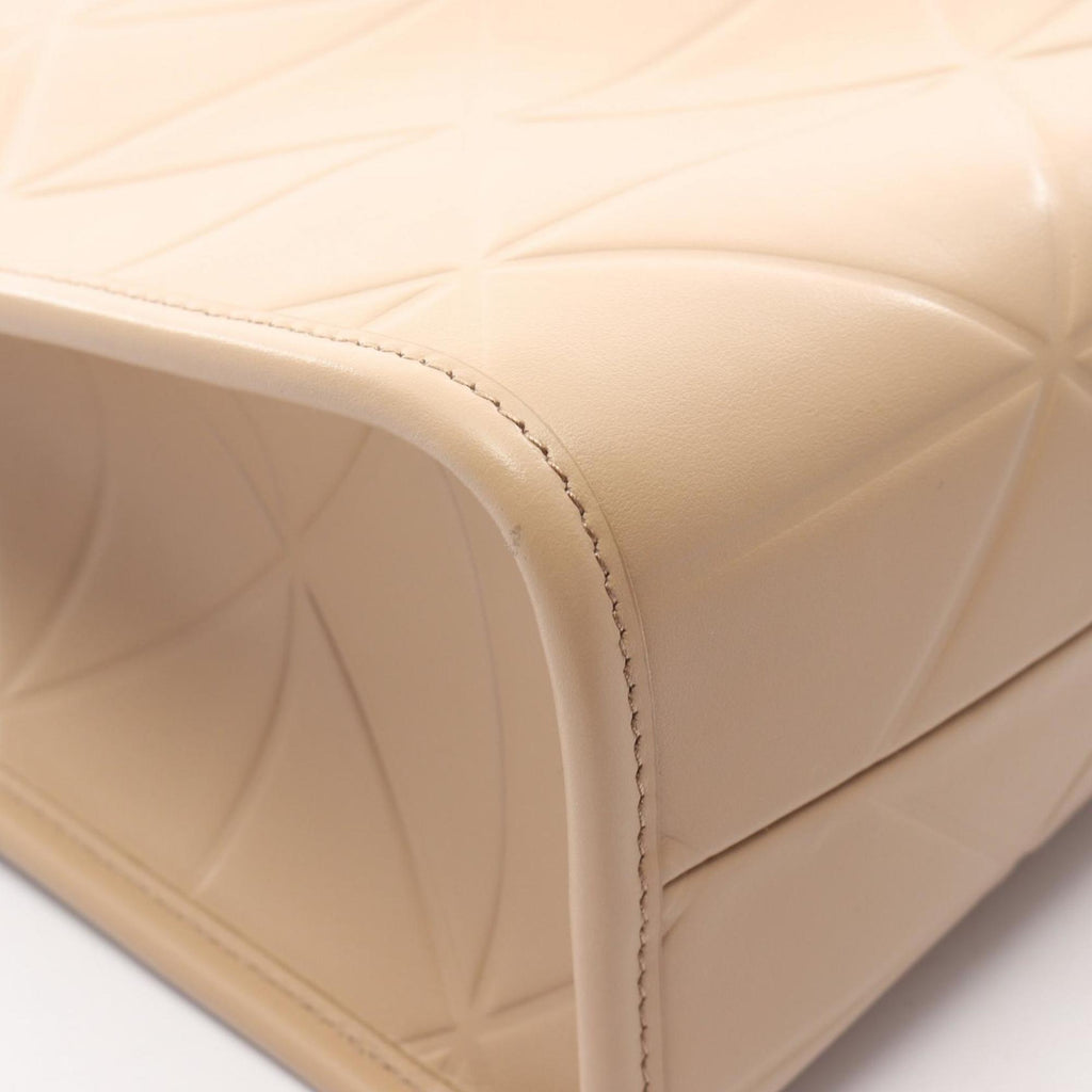 PDA Symbol Topstitched Soft Calf Leather Tote Bag, Women's, Beige, 1BA379