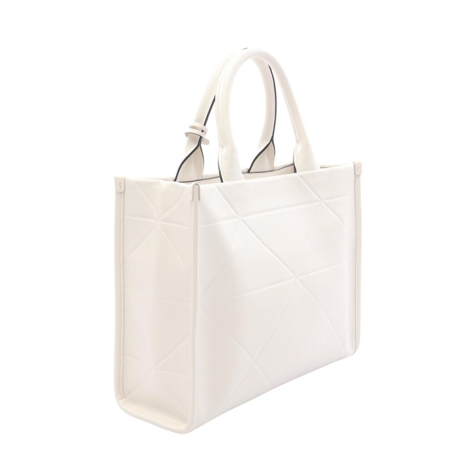 PDA Symbol Topstitched Soft Calf Leather Tote Bag, Women's, White, 1BA379
