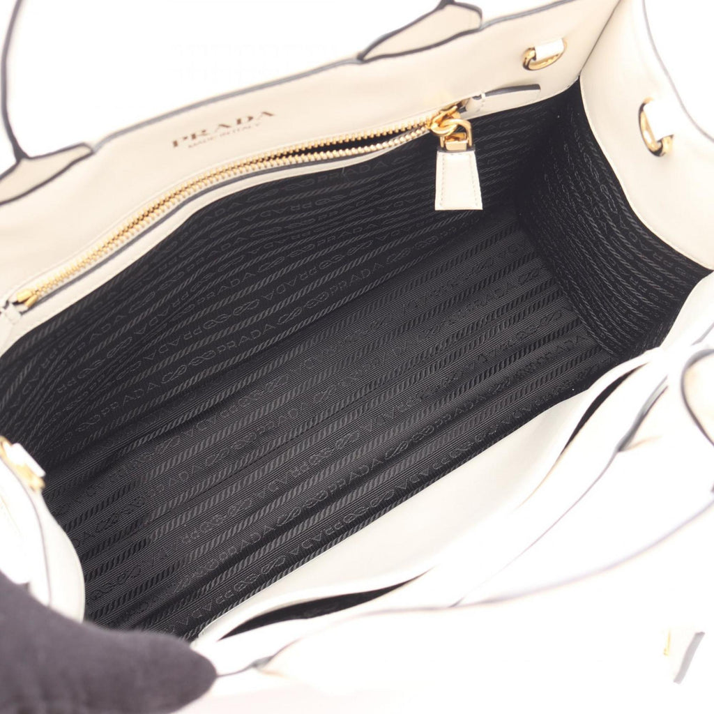 PDA Symbol Topstitched Soft Calf Leather Tote Bag, Women's, White, 1BA379