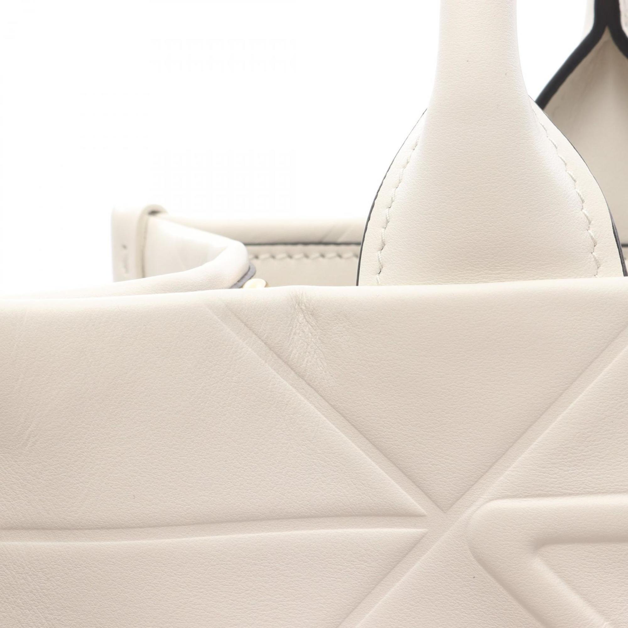 PDA Symbol Topstitched Soft Calf Leather Tote Bag, Women's, White, 1BA379