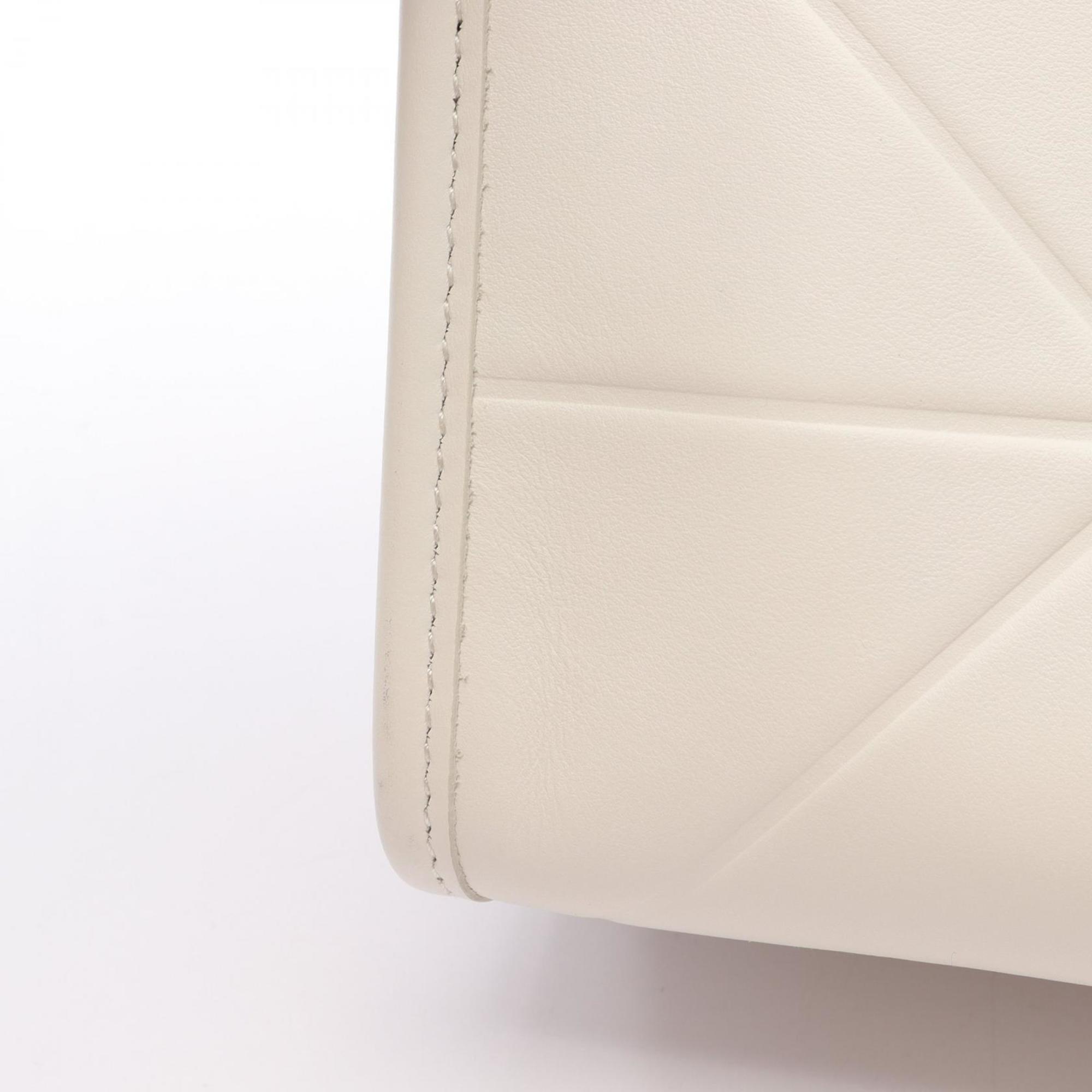 PDA Symbol Topstitched Soft Calf Leather Tote Bag, Women's, White, 1BA379