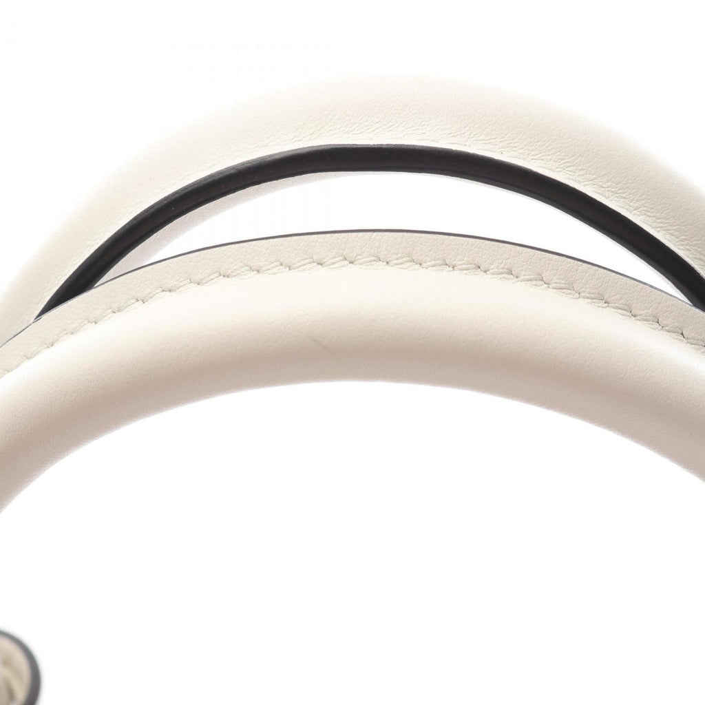 PDA Symbol Topstitched Soft Calf Leather Tote Bag, Women's, White, 1BA379