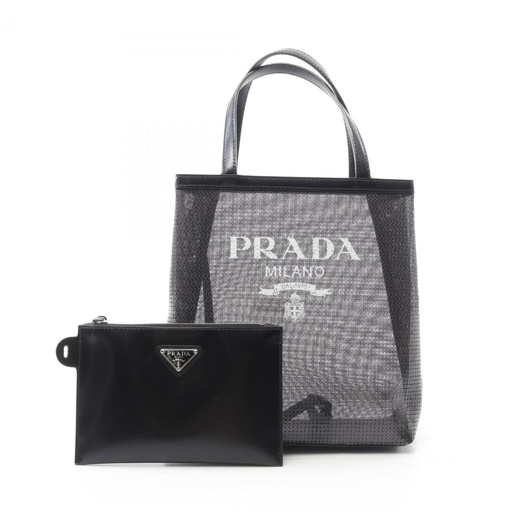 PDA PRADA RETE PAILLETTES Tote Bag, Patent Leather and Mesh, Women's, Black, 1BG417
