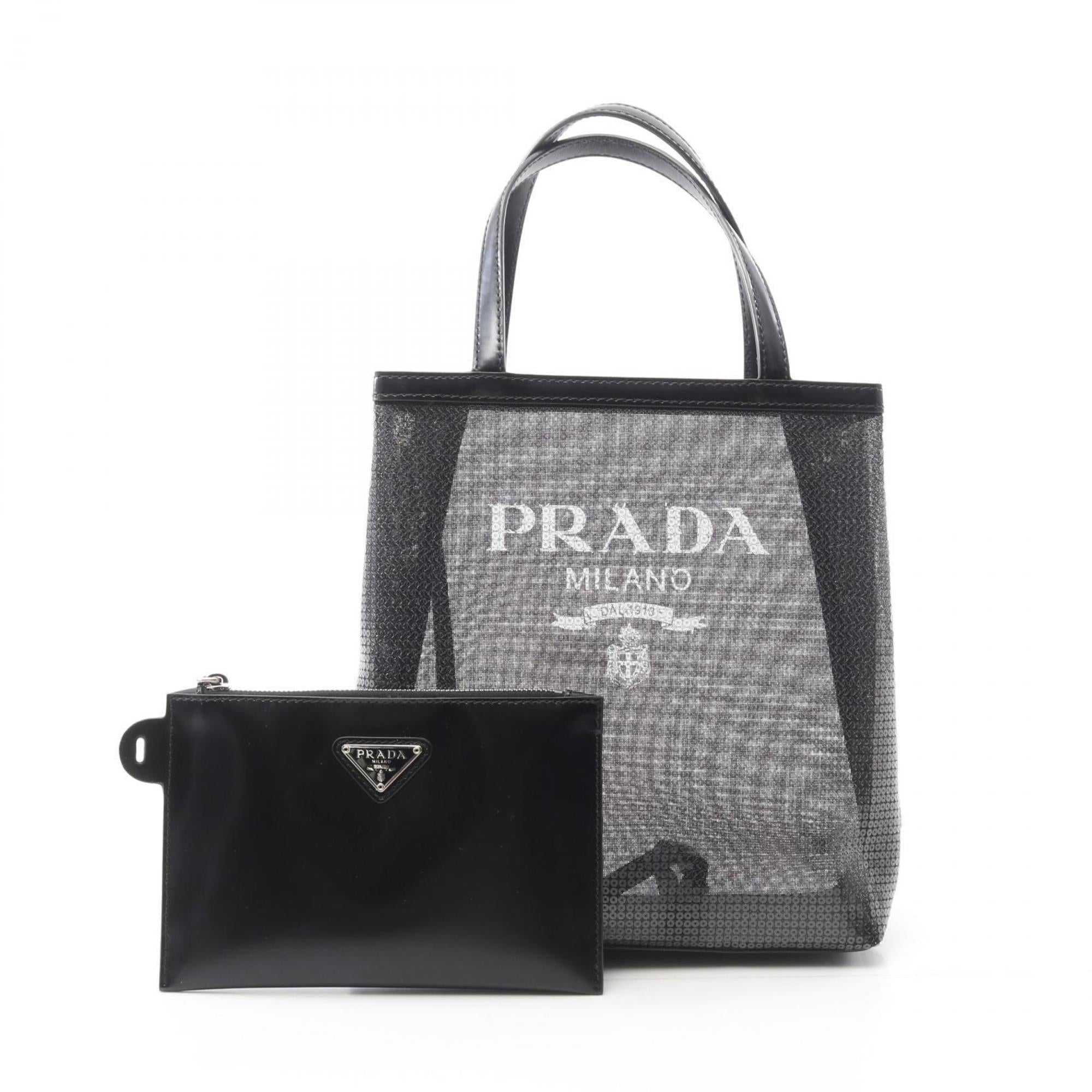 PDA PRADA RETE PAILLETTES Tote Bag, Patent Leather and Mesh, Women's, Black, 1BG417