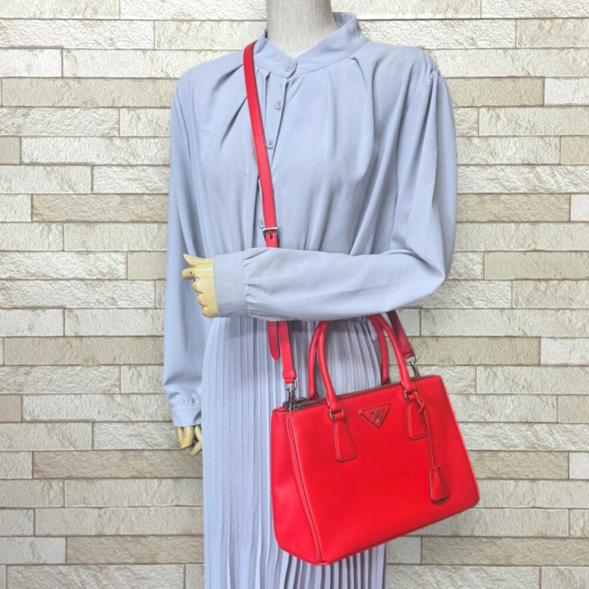 PDA Saffiano Shoulder Bag, Leather, Red, Women's, PRADA 2-Way