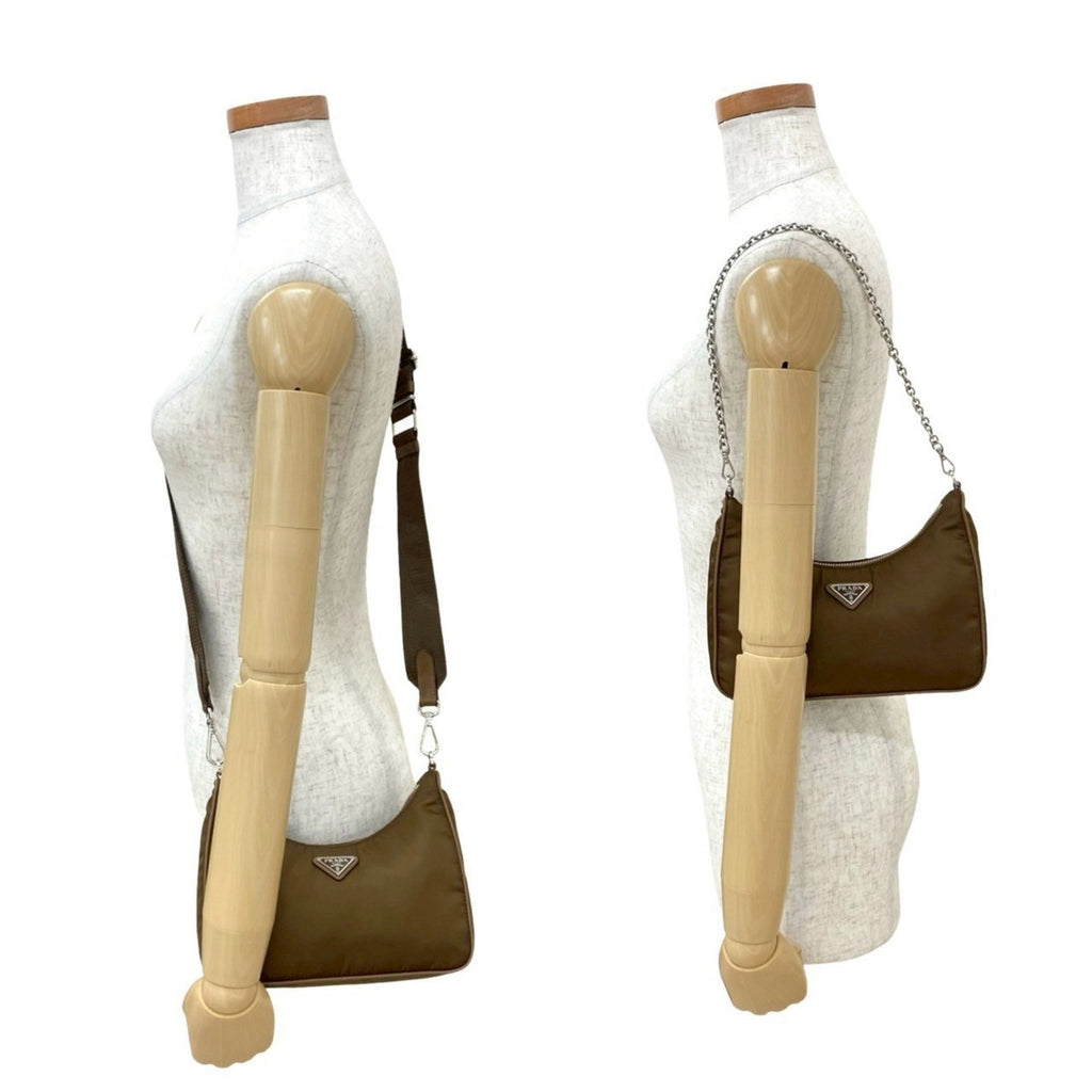 PDA Prada Triangle Logo Hardware Nylon Saffiano Leather 2-Way Chain Semi-One Shoulder Bag Pochette 26224