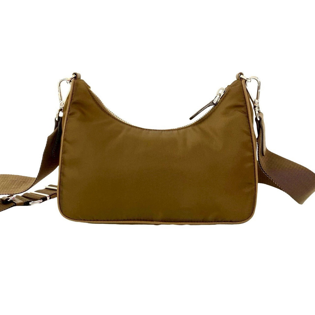 PDA Prada Triangle Logo Hardware Nylon Saffiano Leather 2-Way Chain Semi-One Shoulder Bag Pochette 26224