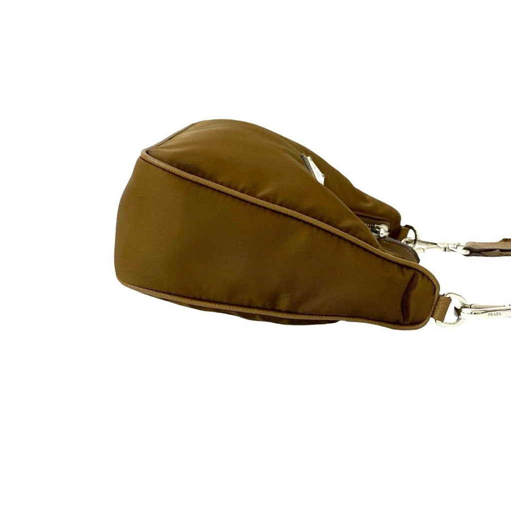 PDA Prada Triangle Logo Hardware Nylon Saffiano Leather 2-Way Chain Semi-One Shoulder Bag Pochette 26224