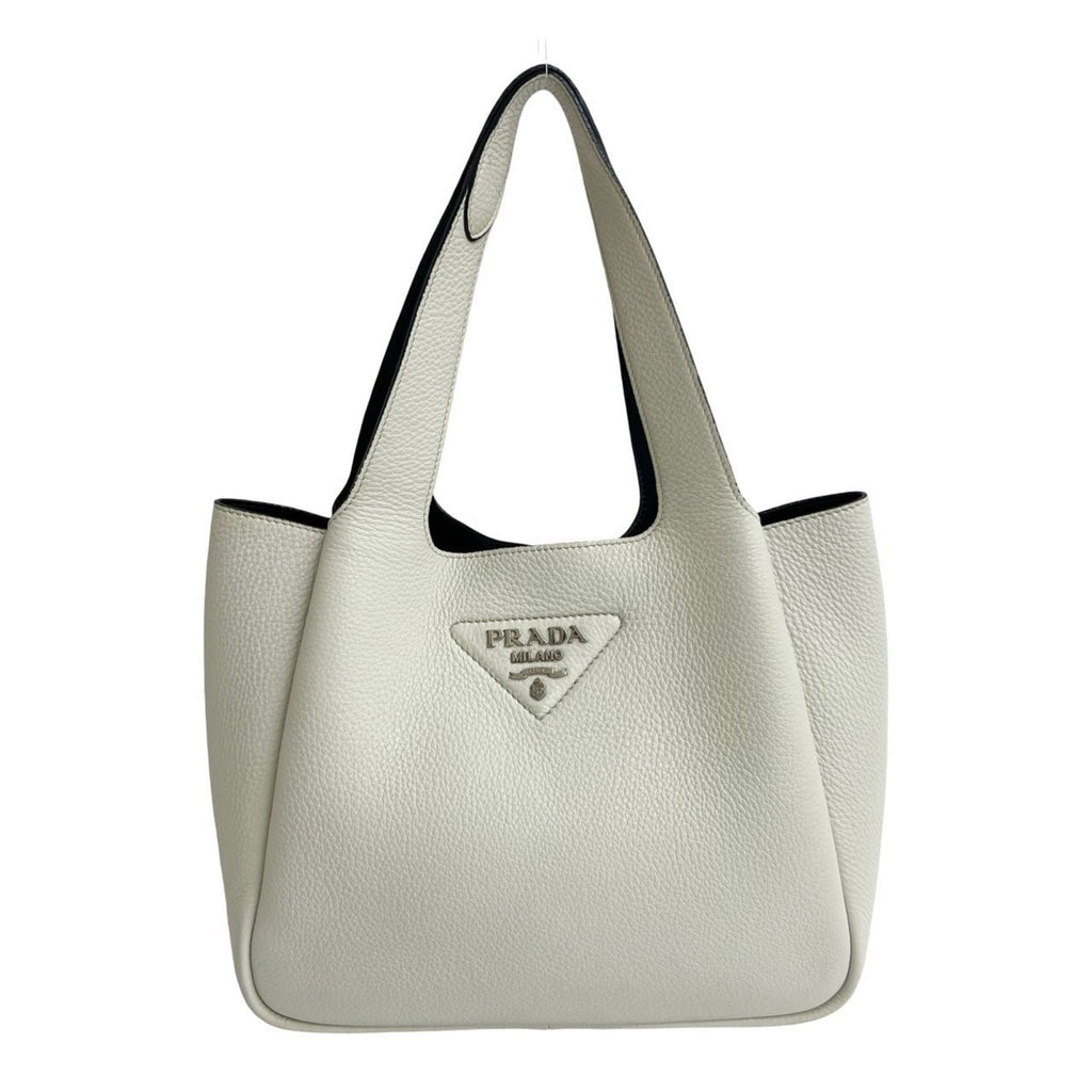 PDA Triangle Logo Plate Hardware Vitello Dino Leather Handbag Mini Tote Bag White 44615