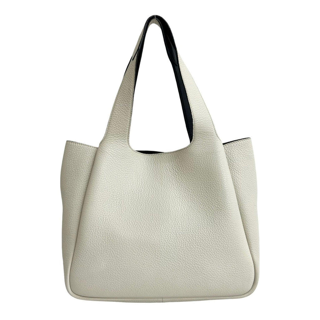 PDA Triangle Logo Plate Hardware Vitello Dino Leather Handbag Mini Tote Bag White 44615