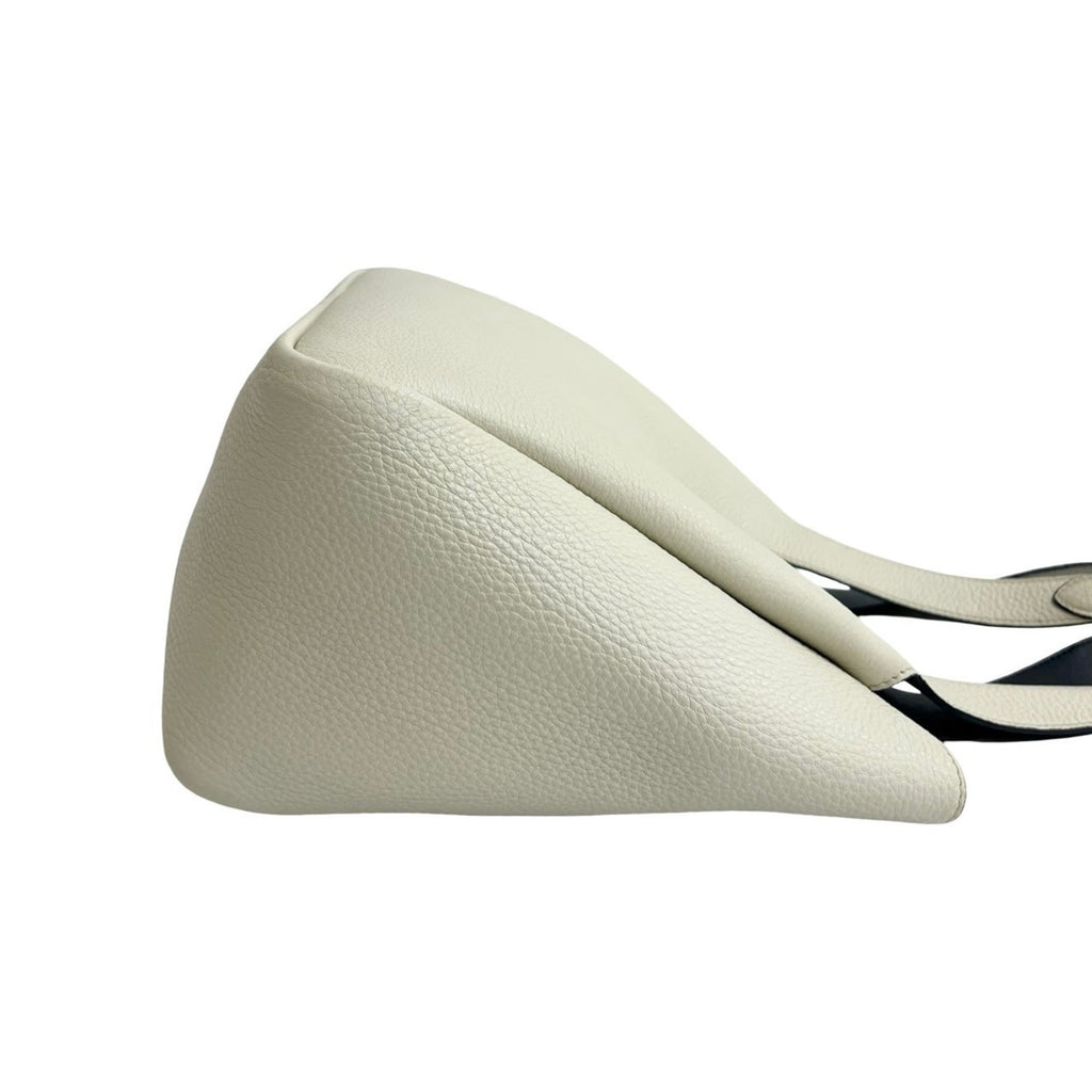 PDA Triangle Logo Plate Hardware Vitello Dino Leather Handbag Mini Tote Bag White 44615