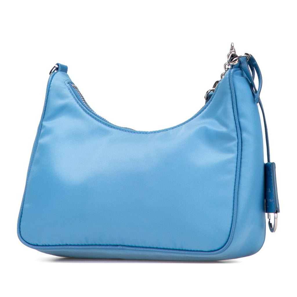 PDA Triangle Logo Plate Re-Edition 2005 Handbag/Shoulder Bag, 2-Way, Light Blue Nylon, 1BH204, Women's